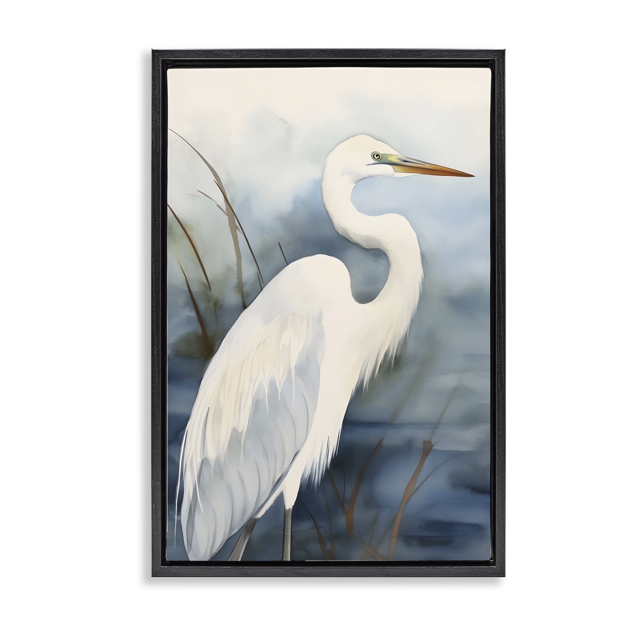 Stupell Industries Soft Egret Impression Animals & Insects Painting Black Floater Framed Canvas Art Print Wall Art, 17 x 25