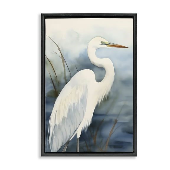 Stupell Industries Soft Egret Impression Animals & Insects Painting Black Floater Framed Canvas Art Print Wall Art, 17 x 25