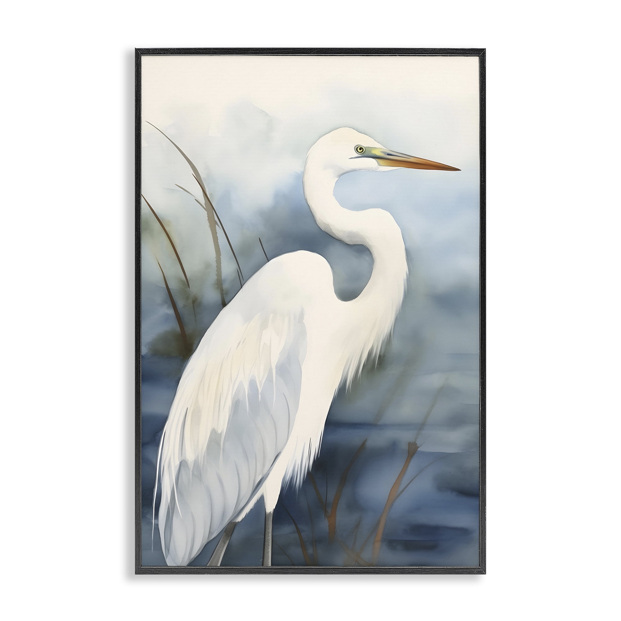 Stupell Industries Soft Egret Impression Animals & Insects Painting Black Framed Art Print Wall Art, 16 x 24
