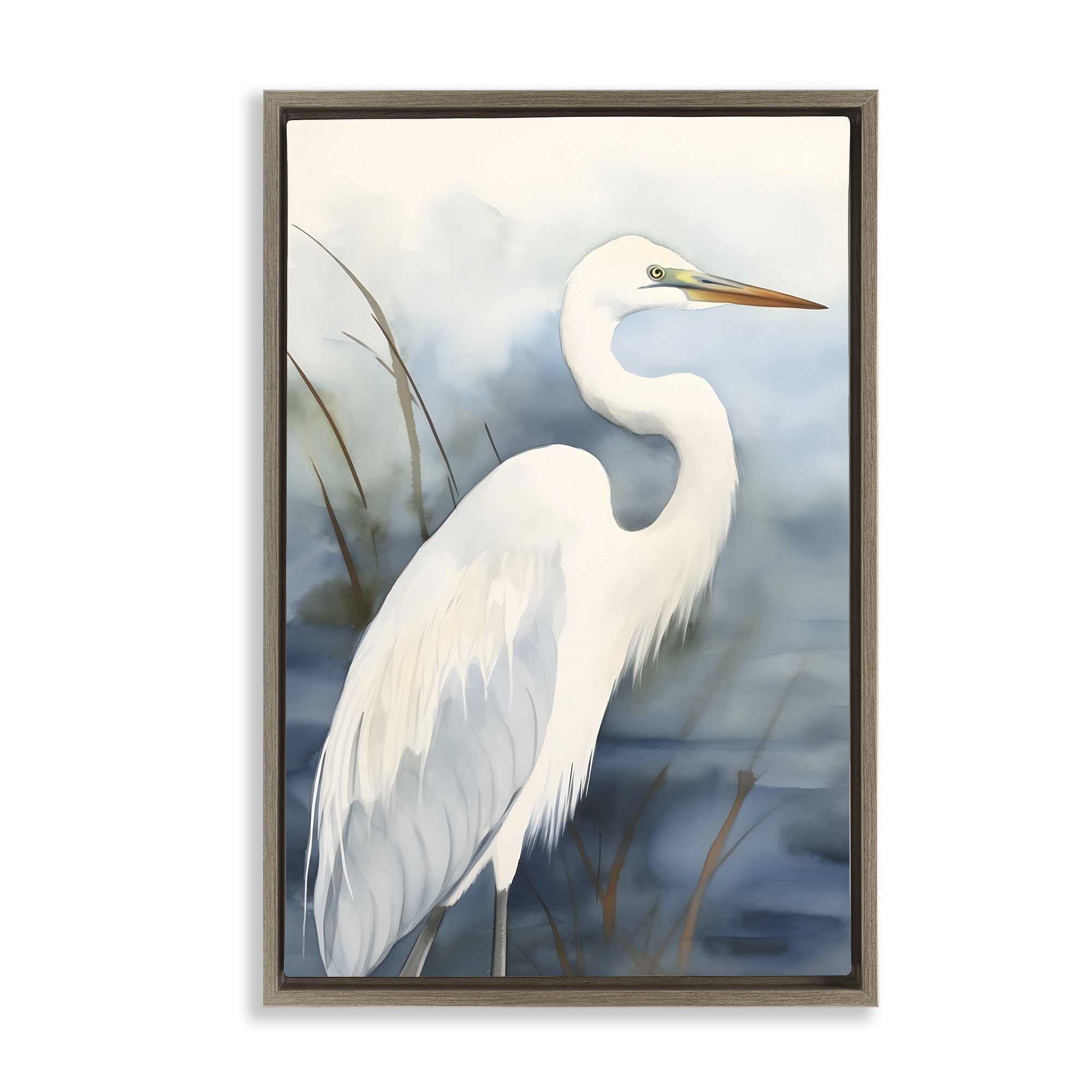 Stupell Industries Soft Egret Impression Animals & Insects Painting Brown Floater Framed Canvas Art Print Wall Art, 17 x 25