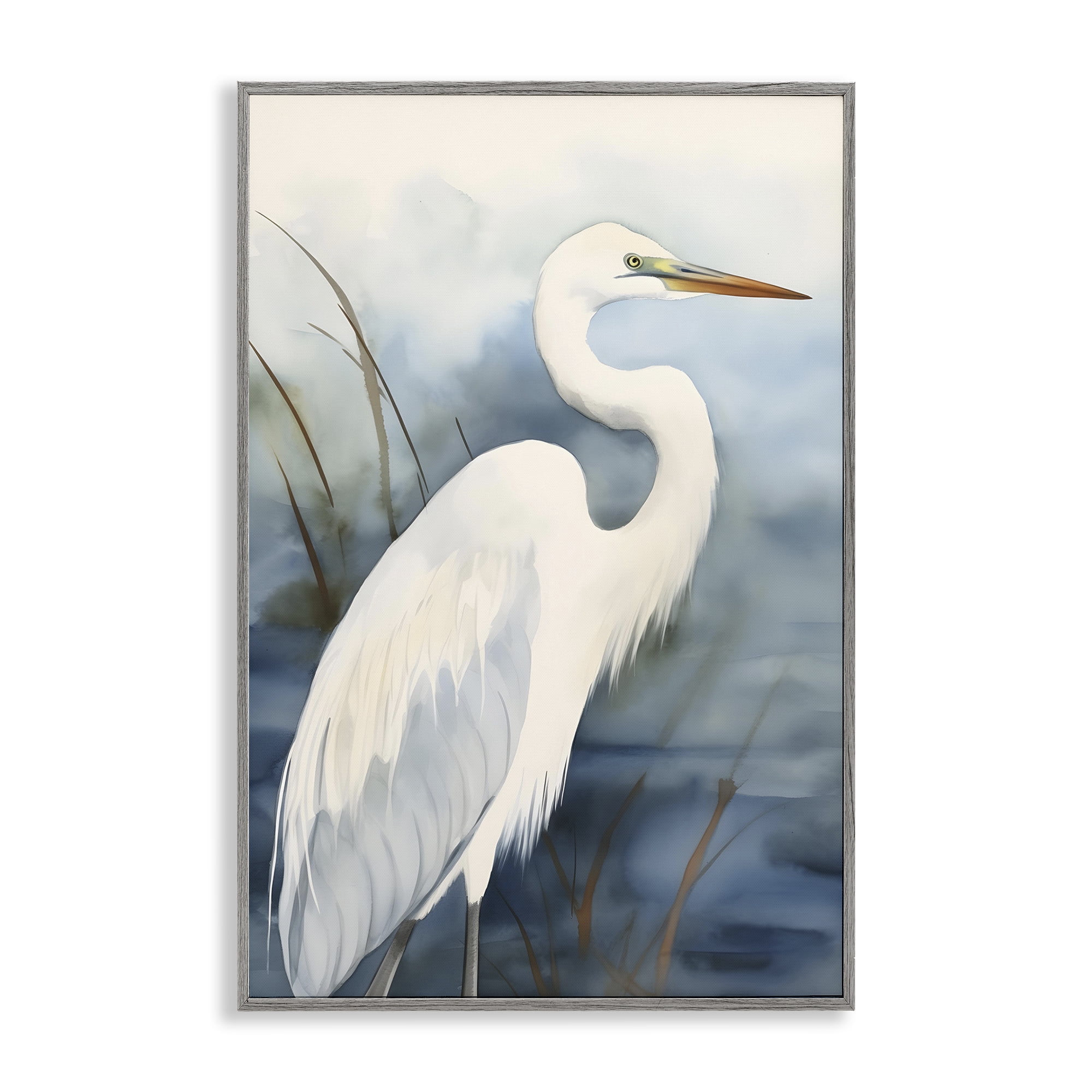 Stupell Industries Soft Egret Impression Animals & Insects Painting Gray Framed Art Print Wall Art, 20 x 30