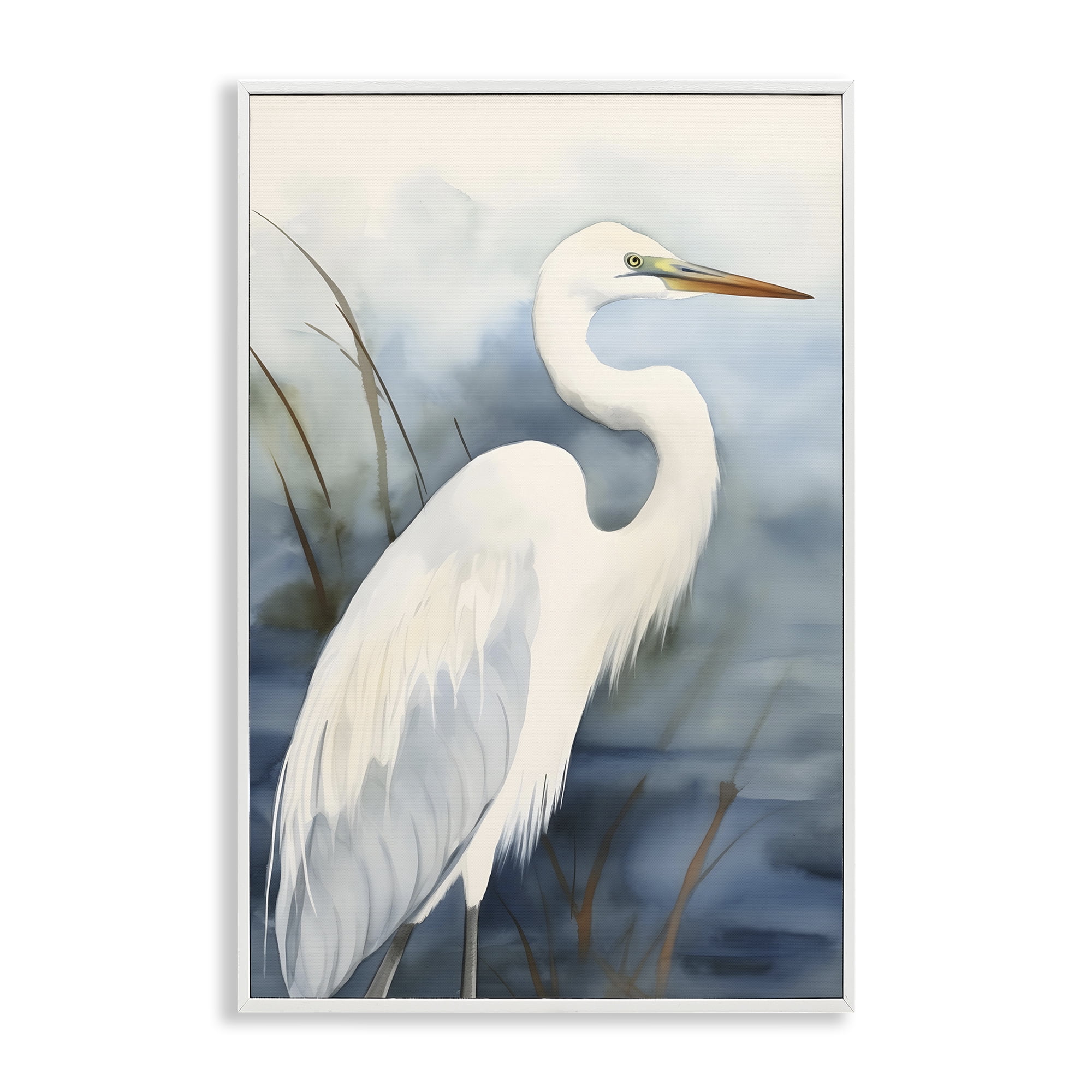 Stupell Industries Soft Egret Impression Animals & Insects Painting White Framed Art Print Wall Art, 16 x 24