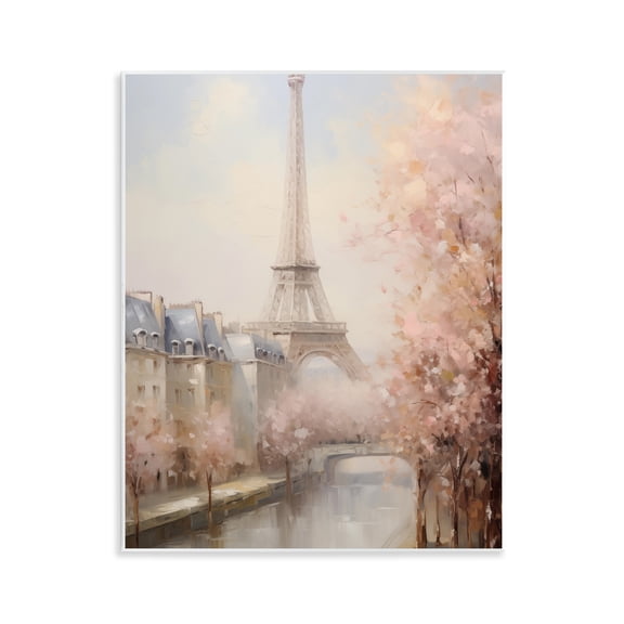 Stupell Industries Soft Eiffel Tower River View Cityscapes Painting Unframed Art Print Wall Art, 11 x 14
