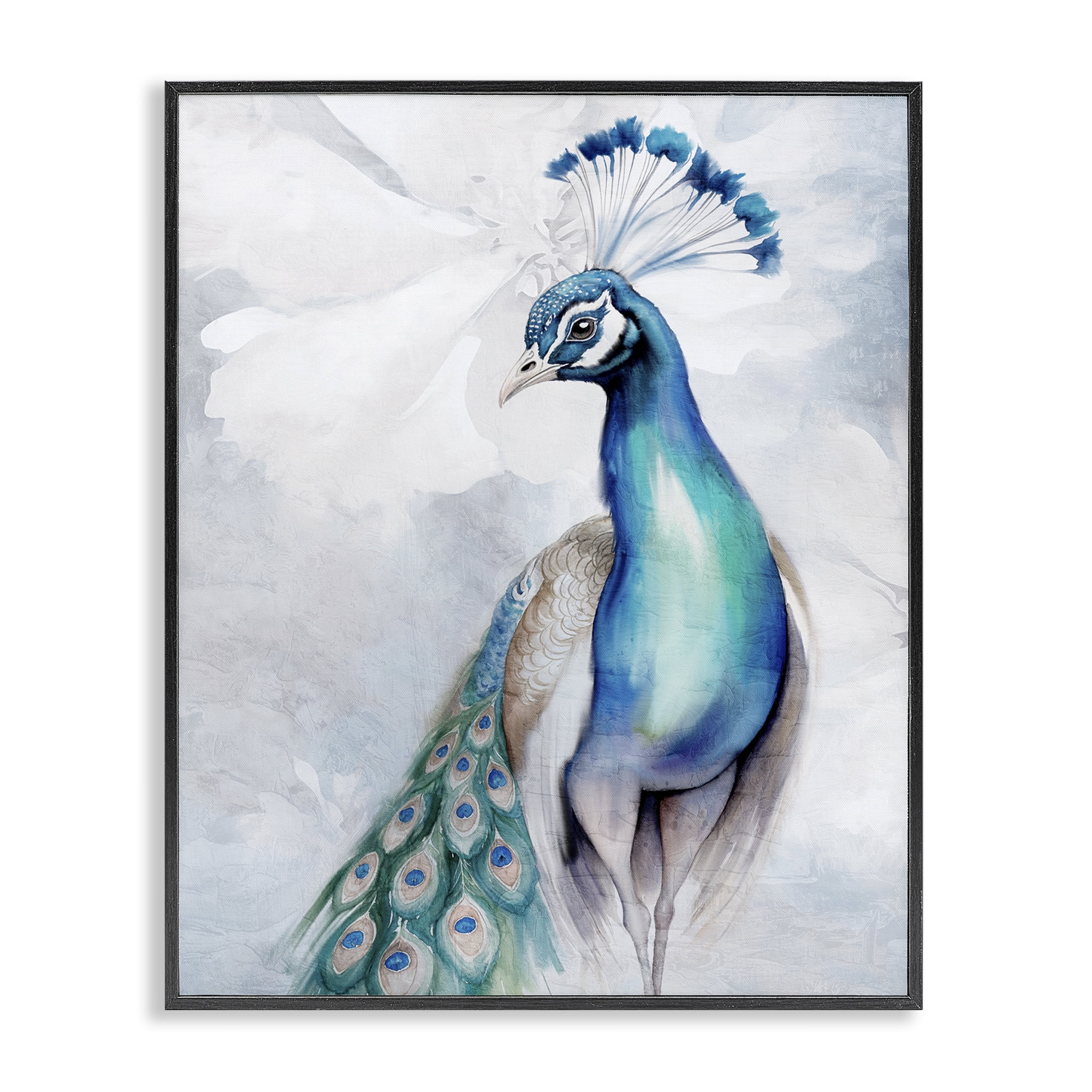 Stupell Industries Soft Elegant Peacock Portrait Animals Painting Black Framed Art Print Wall Art, 24 x 30