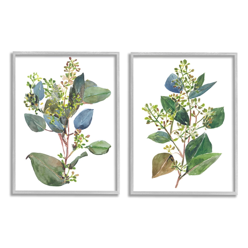Stupell Industries Soft Eucalyptus Plant Blue Green Ombre Leaves Gray Framed by Melissa Wang