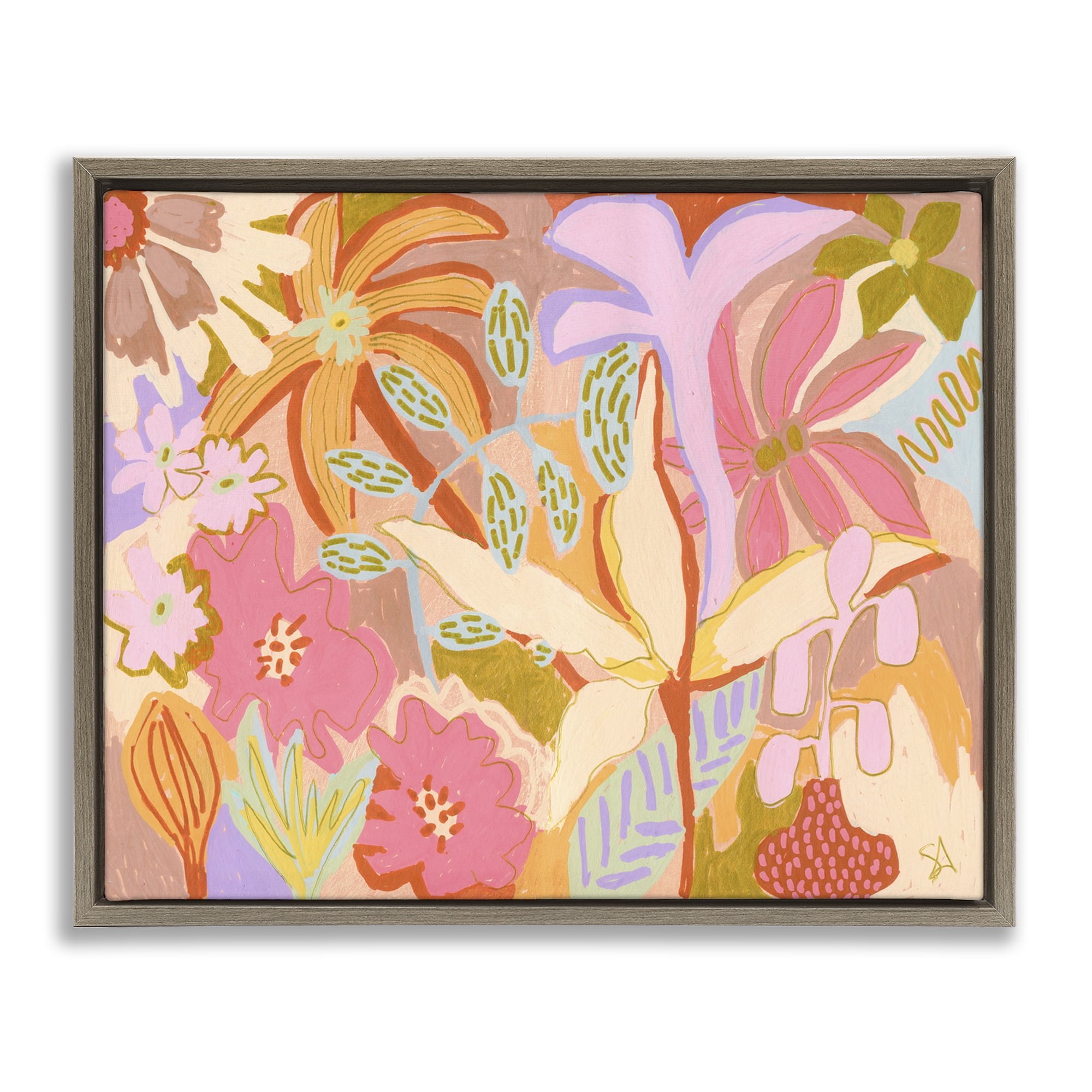 Stupell Industries Soft Expressive Botanicals Plants & Flowers Painting Brown Floater Framed Canvas Art Print Wall Art, 31 x 25