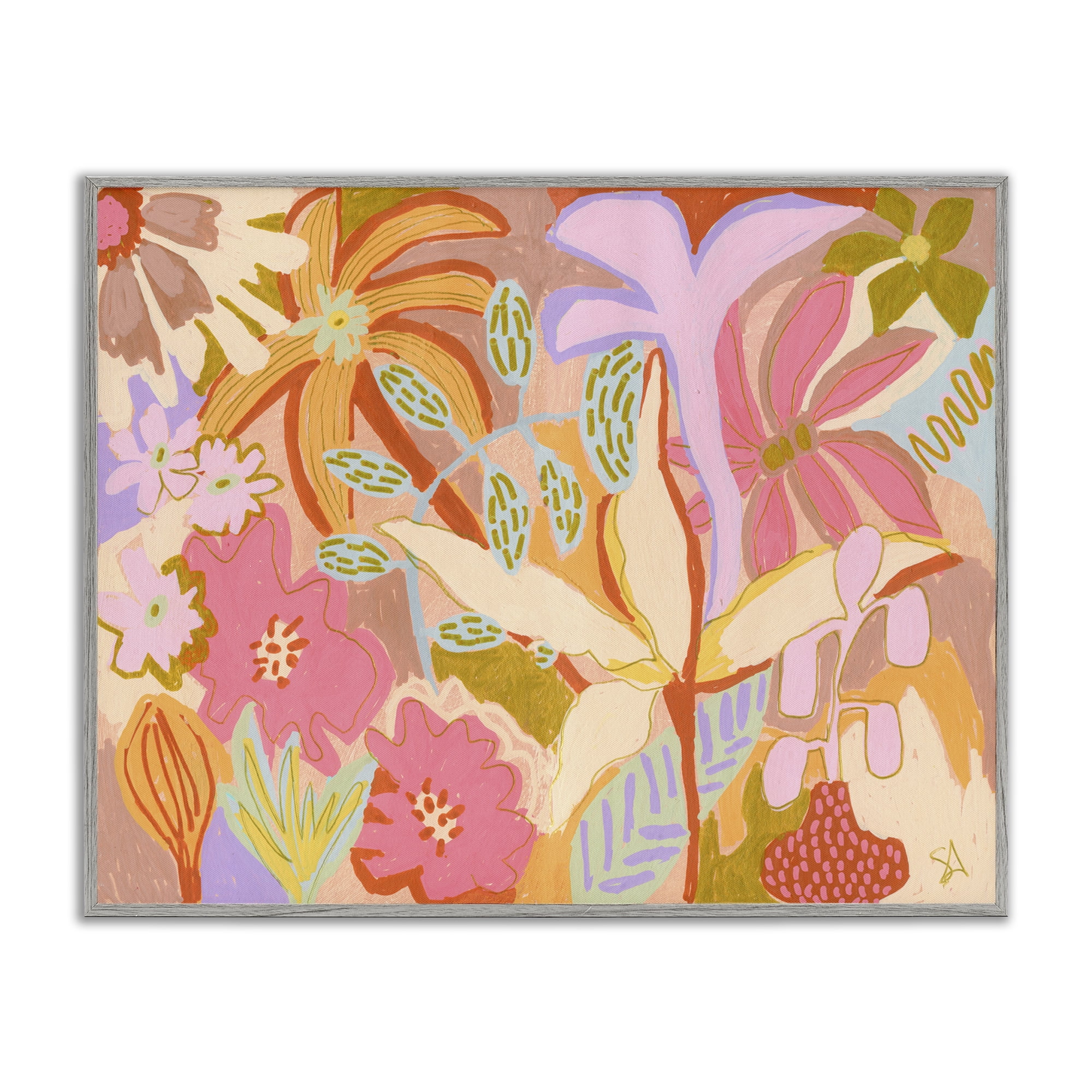 Stupell Industries Soft Expressive Botanicals Plants & Flowers Painting Gray Framed Art Print Wall Art, 20 x 16
