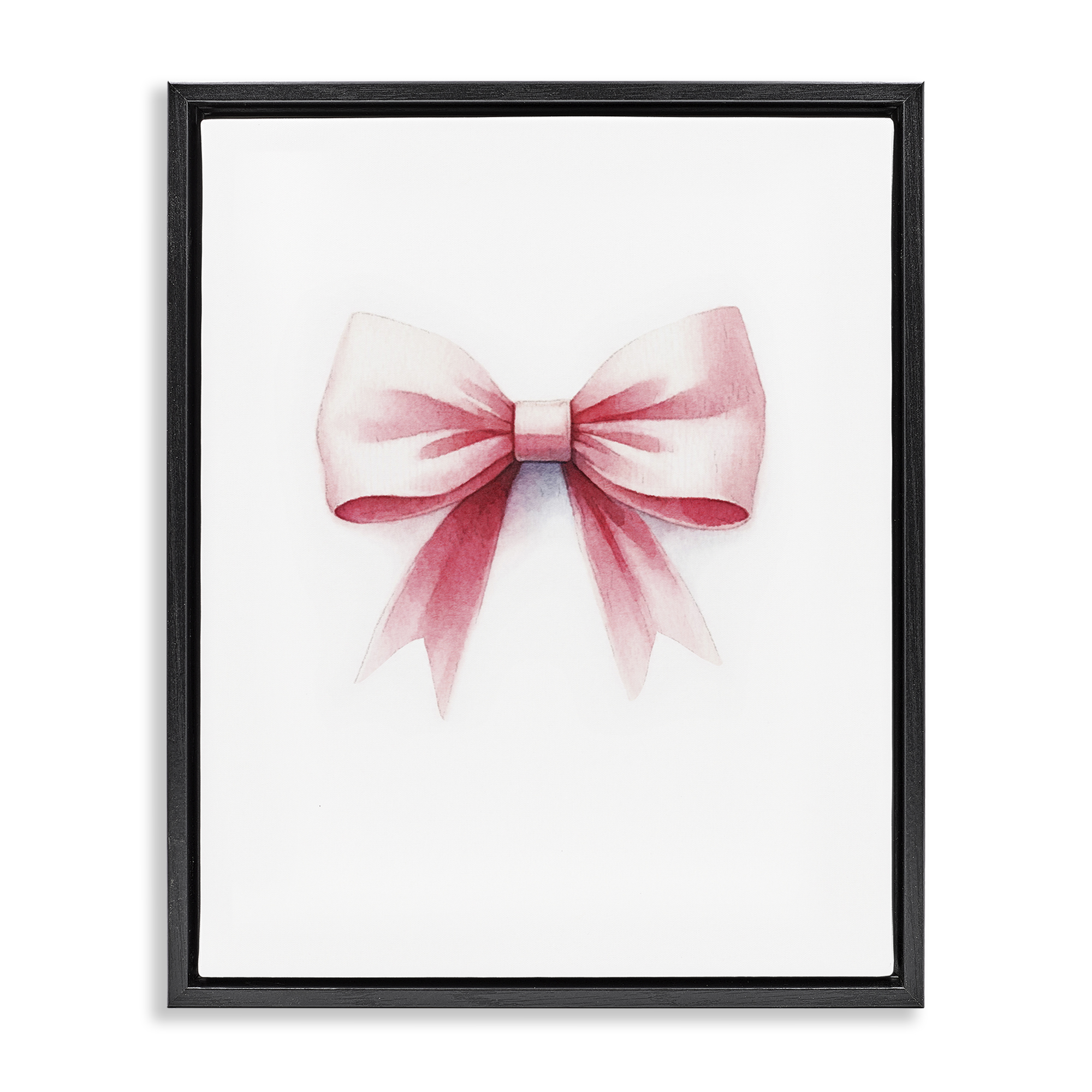 Stupell Industries Soft Fading Pink Bow Fashion Painting Black Floater Framed Canvas Art Print Wall Art, 25 x 31