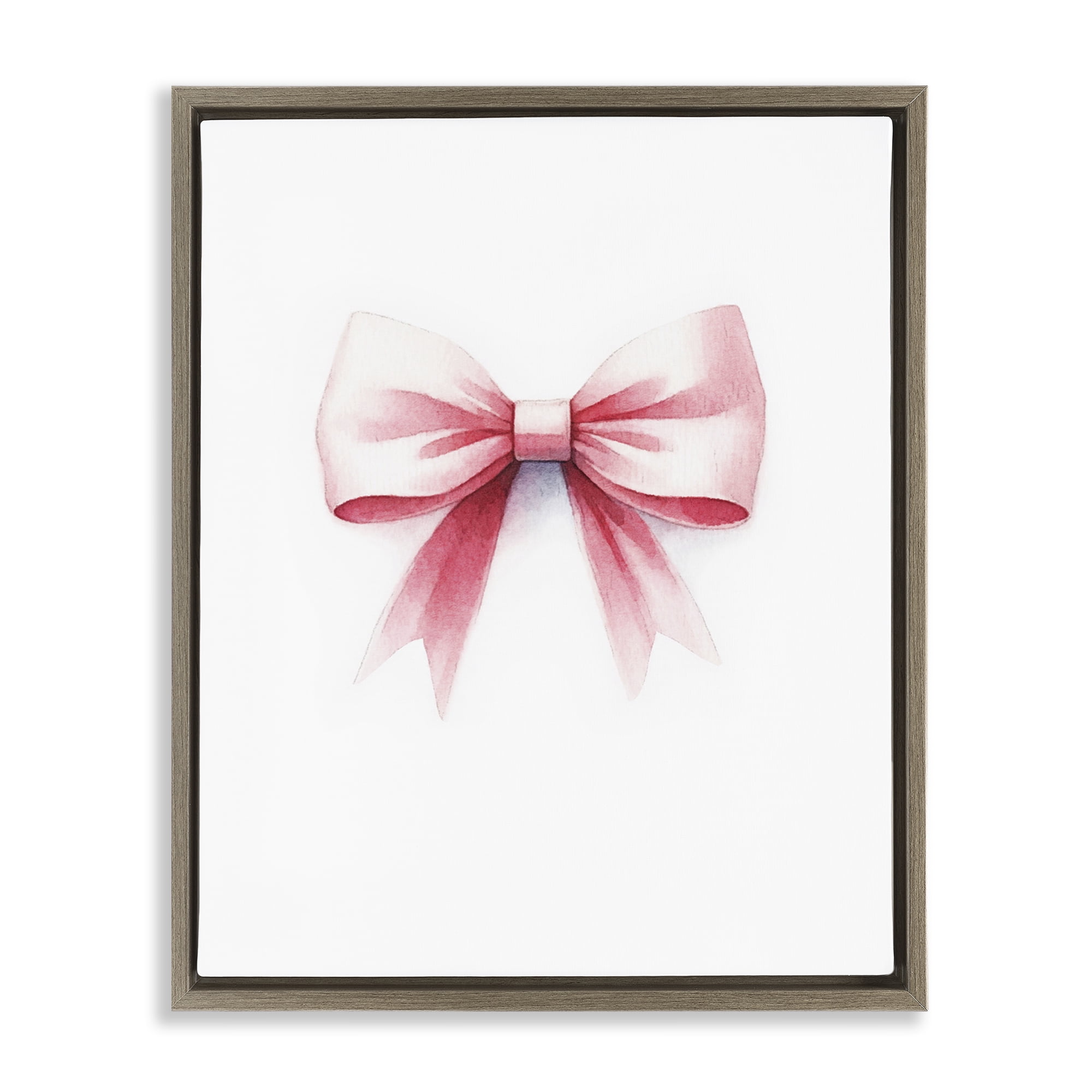 Stupell Industries Soft Fading Pink Bow Fashion Painting Brown Floater Framed Canvas Art Print Wall Art, 17 x 21