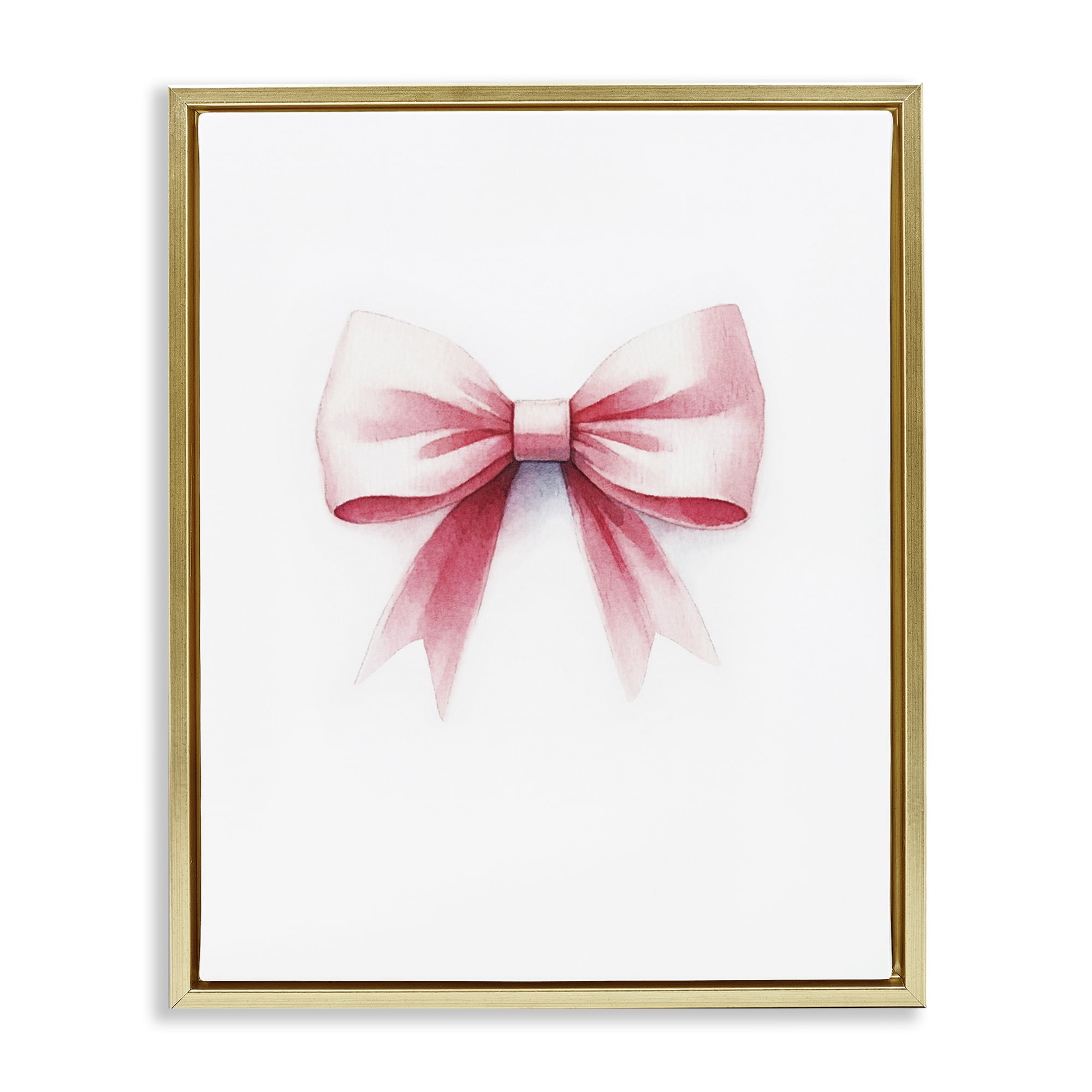 Stupell Industries Soft Fading Pink Bow Fashion Painting Gold Floater Framed Canvas Art Print Wall Art, 17 x 21