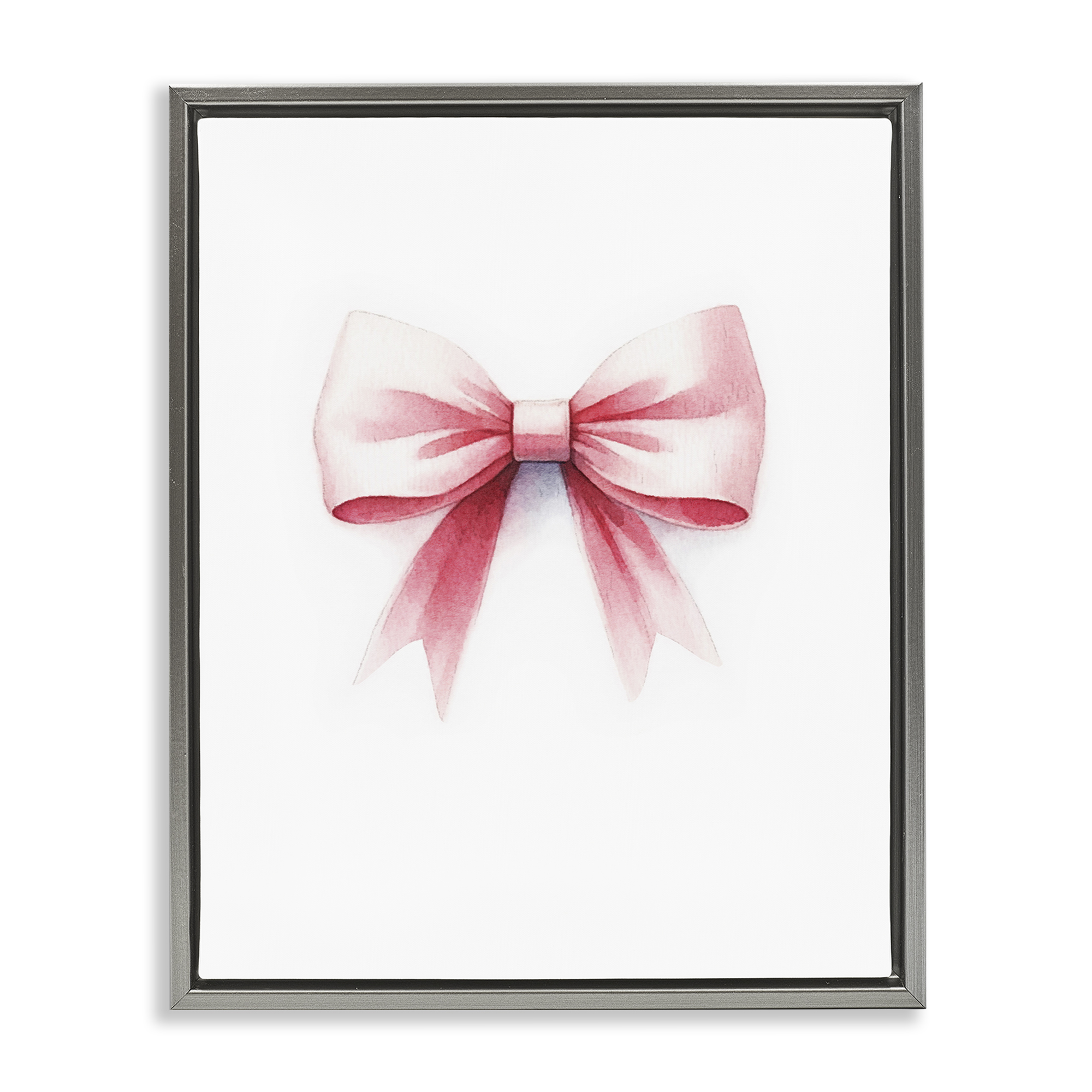 Stupell Industries Soft Fading Pink Bow Fashion Painting Gray Floater Framed Canvas Art Print Wall Art, 17 x 21