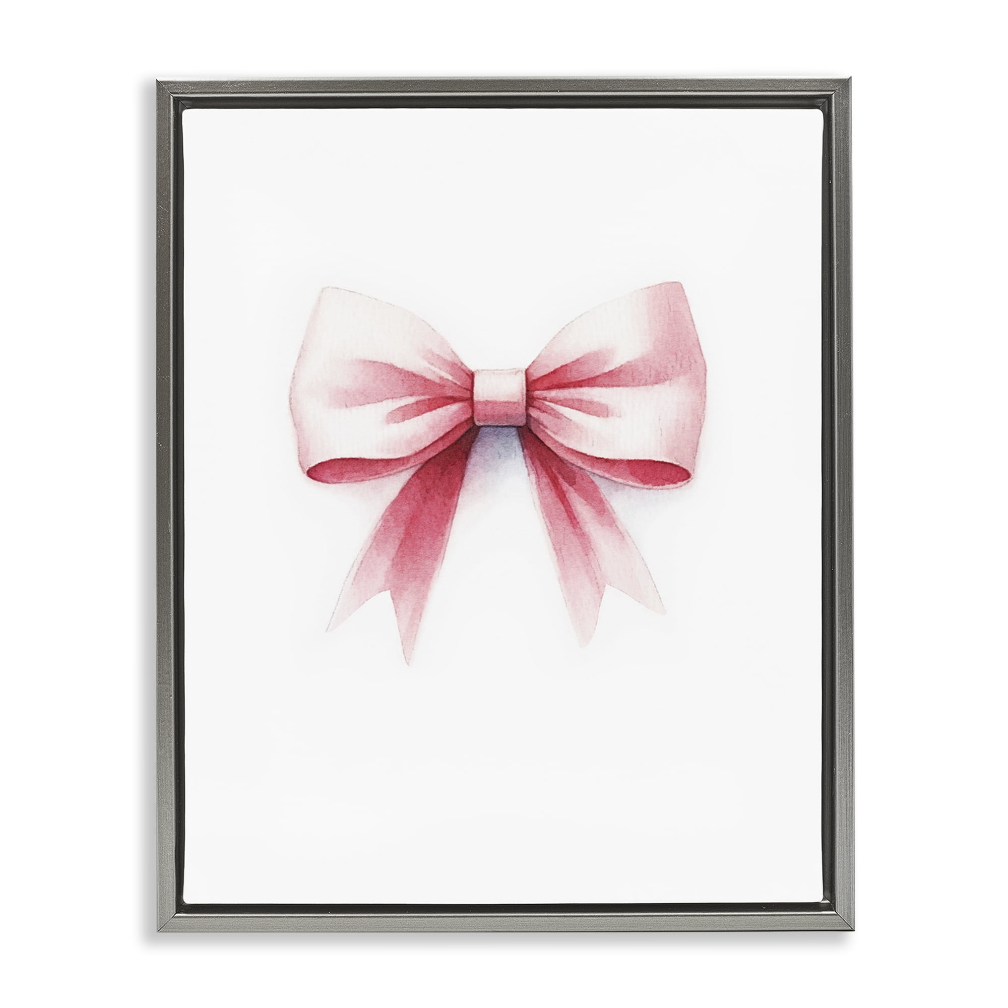 Stupell Industries Soft Fading Pink Bow Fashion Painting Gray Floater Framed Canvas Art Print Wall Art, 25 x 31
