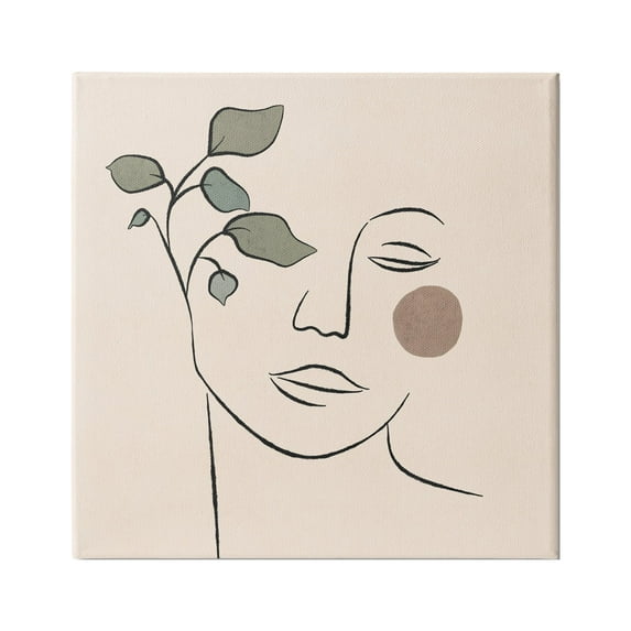 Stupell Industries Soft Female Face Line Drawing Abstract Plant Sun,36 x 36,Design by JJ Design Hoe LLC