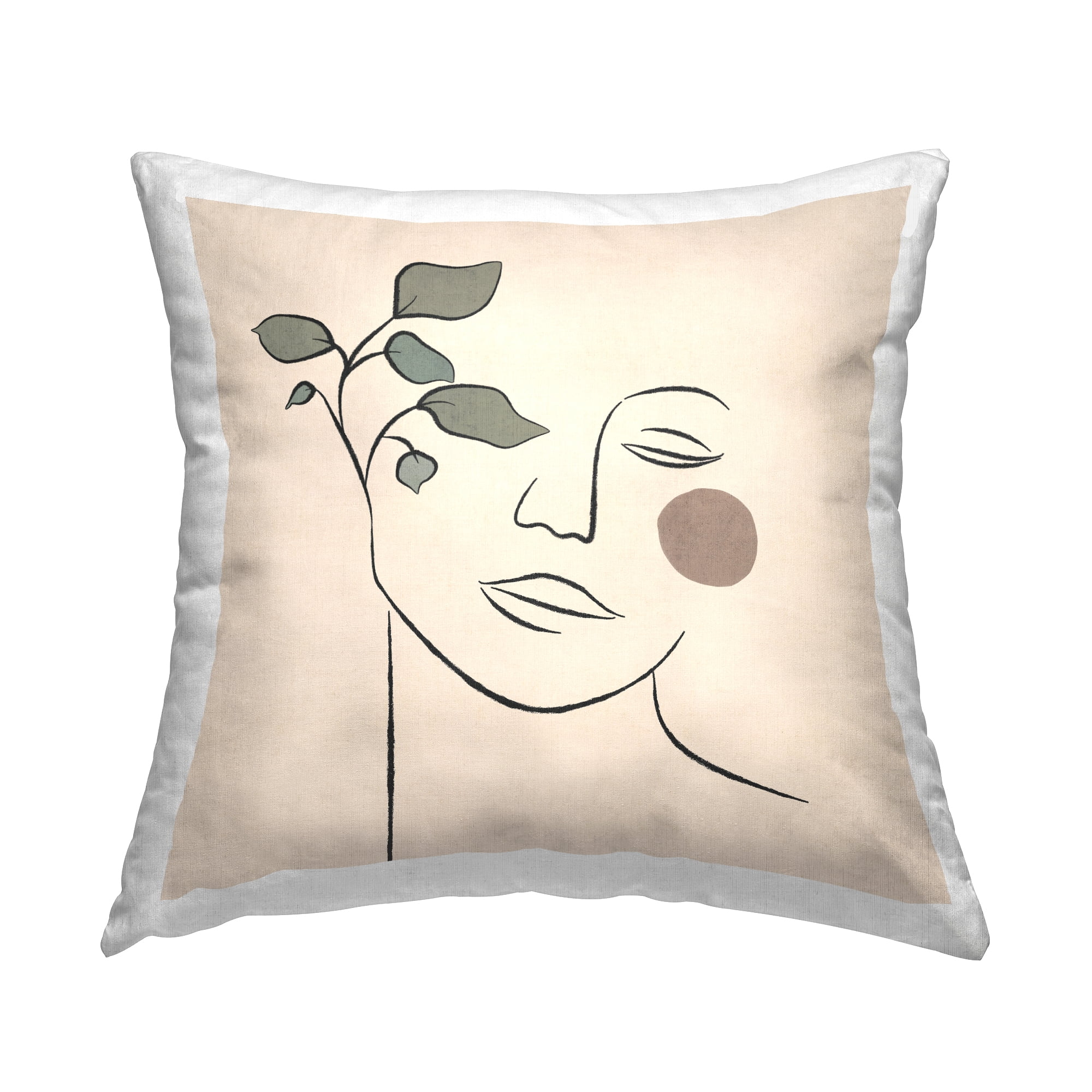 Beige Abstract Face Line Drawing Square Throw Pillow