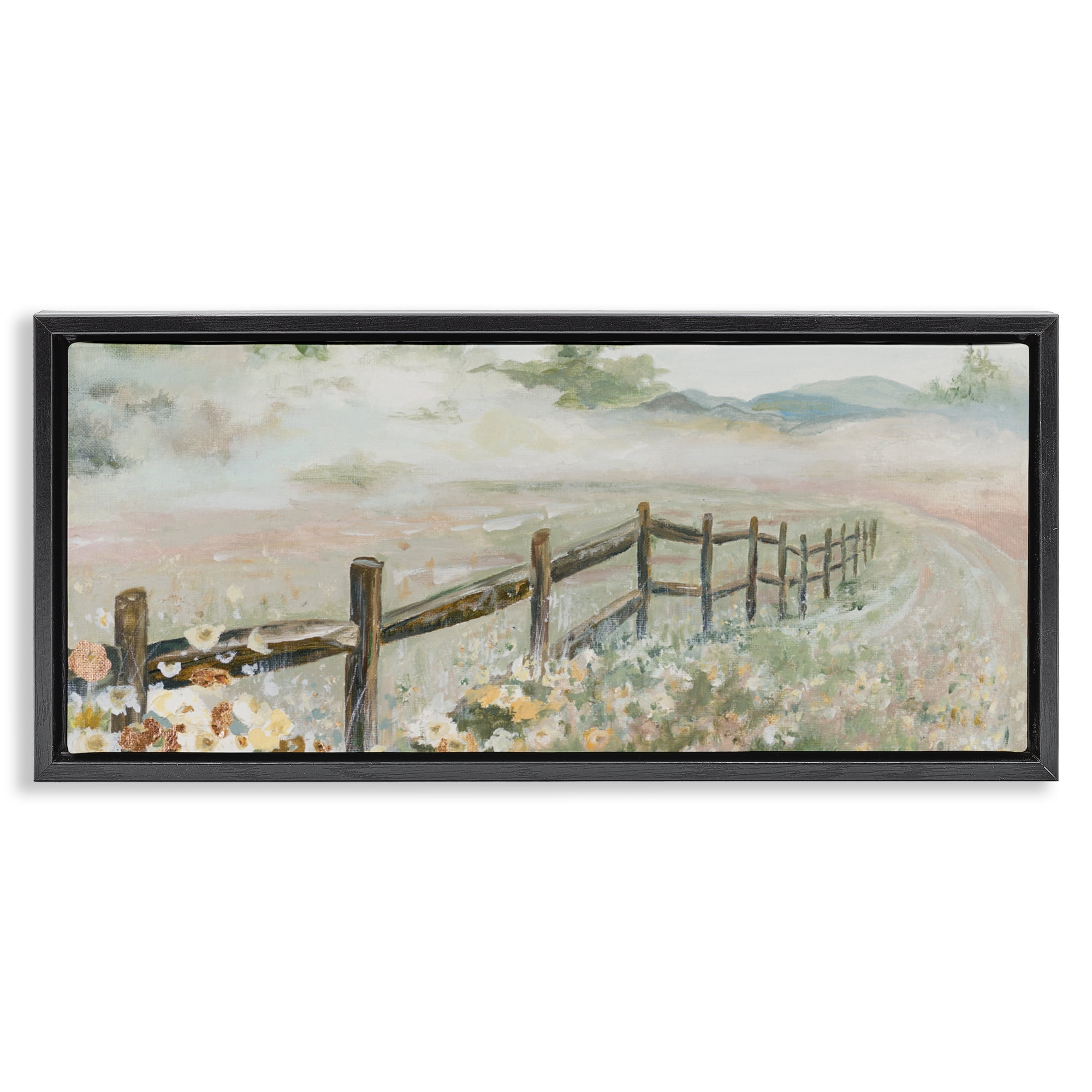Stupell Industries Soft Fence with Flowers Black Framed Floater Canvas Wall Art, design by Patricia Pinto