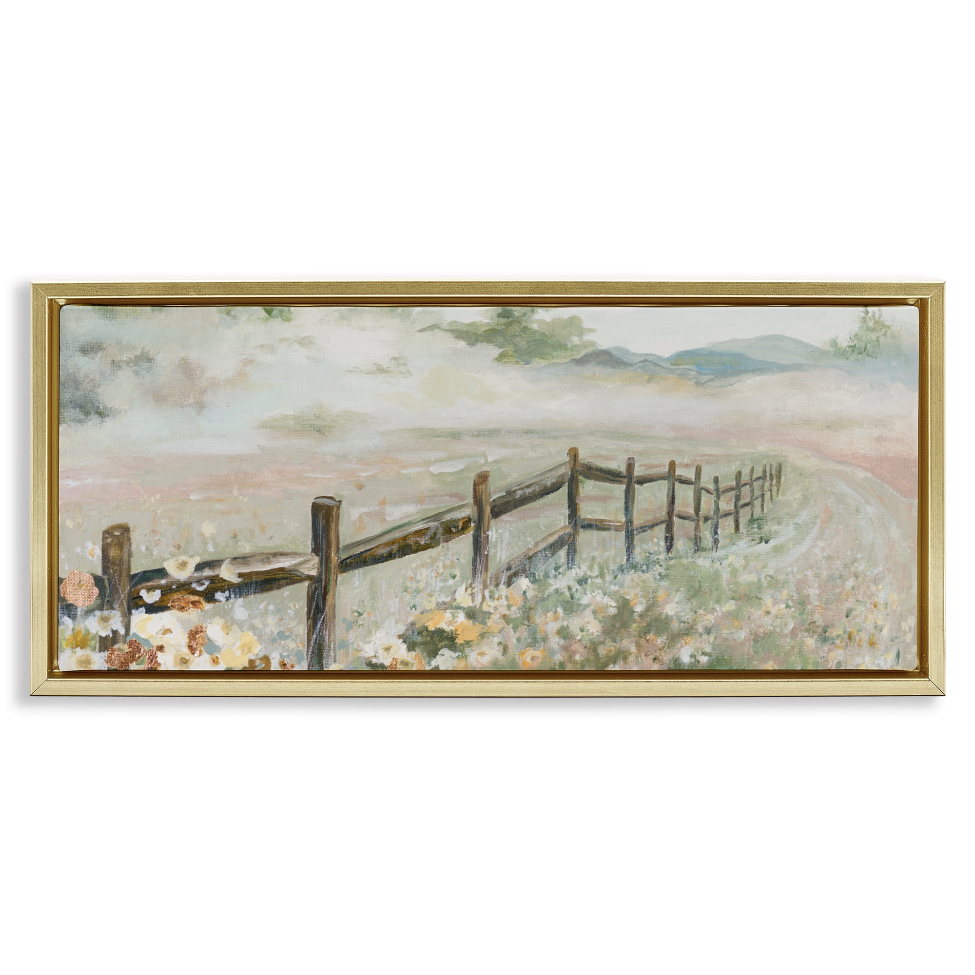 Stupell Industries Soft Fence with Flowers Gold Framed Floater Canvas Wall Art, design by Patricia Pinto
