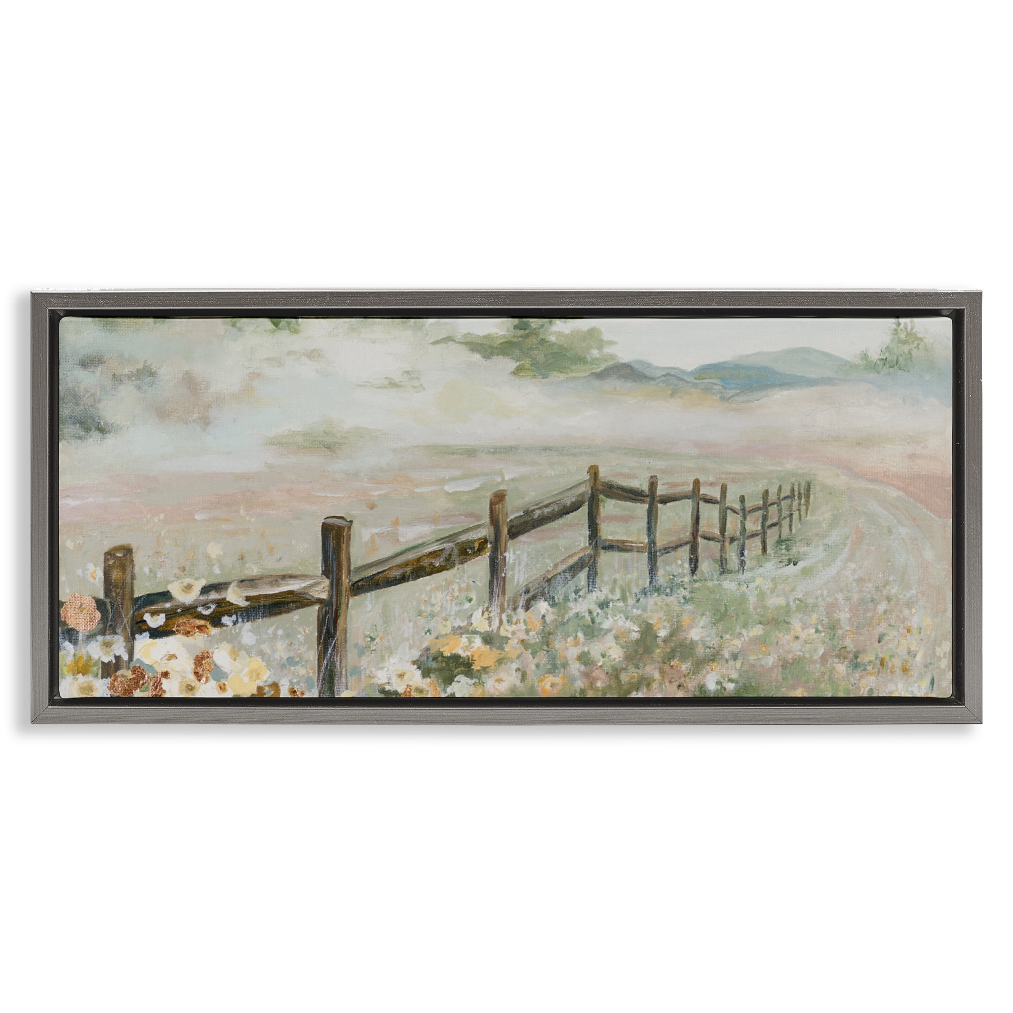 Stupell Industries Soft Fence with Flowers Gray Framed Floater Canvas Wall Art, design by Patricia Pinto