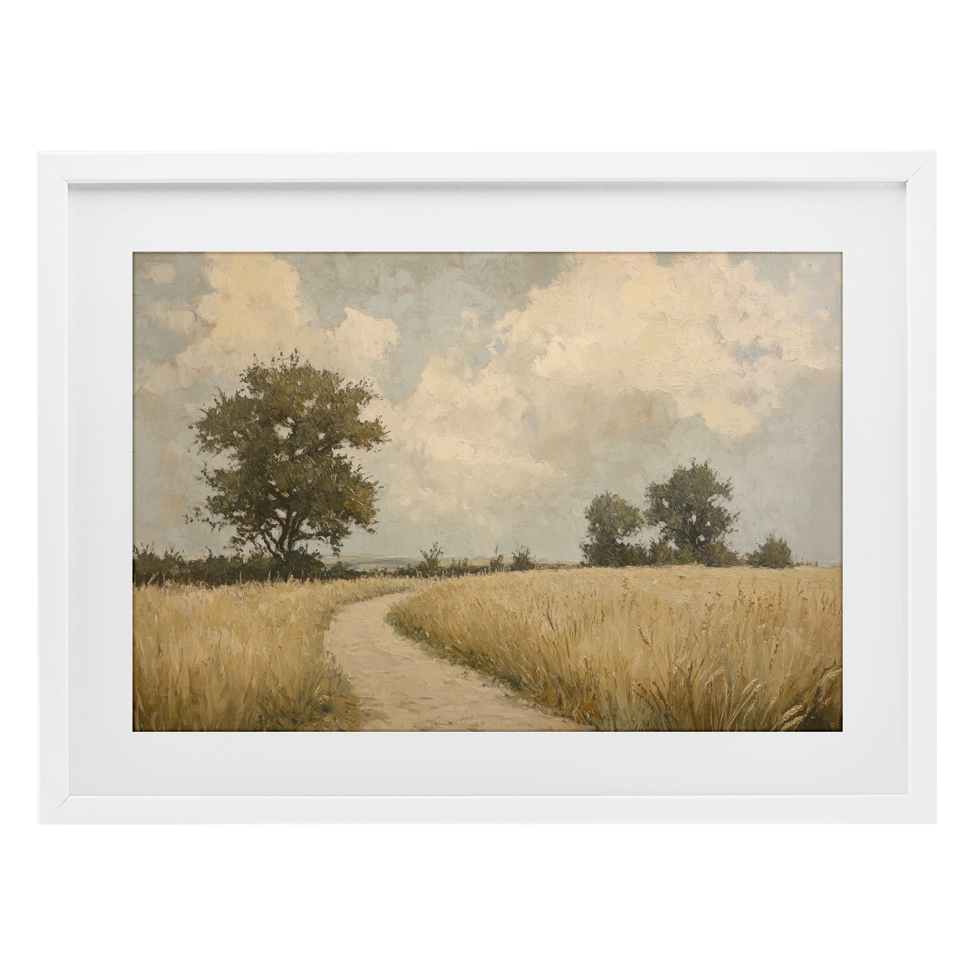 Stupell Industries Soft Field of Wheat White Framed Print Under Glass, design by Petal Prints Design
