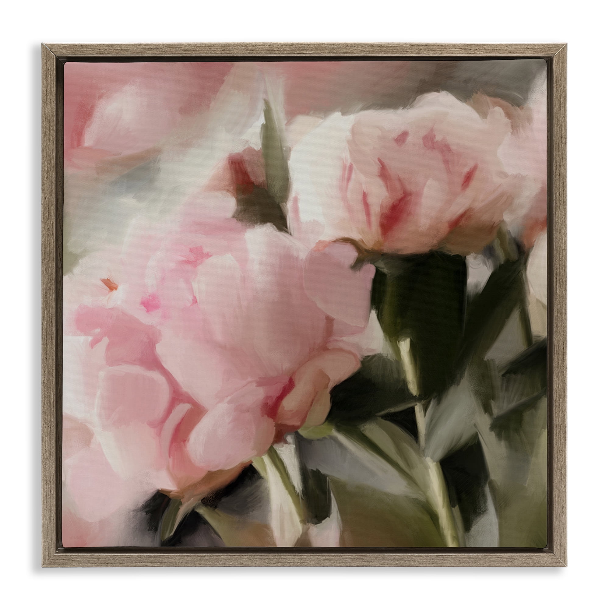 Stupell Industries Soft Floral Arrangement Botanical & Floral Painting Brown Floater Framed Art Print Wall Art, 18 x 18