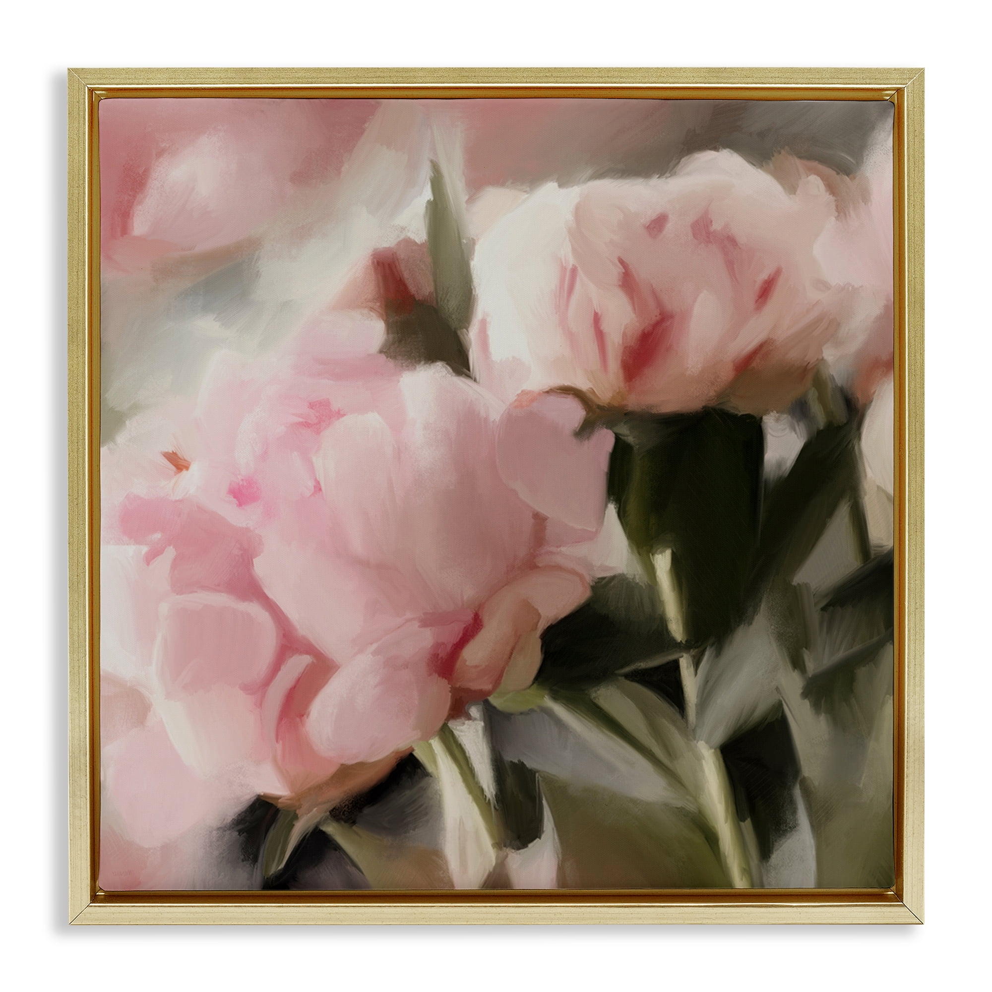 Stupell Industries Soft Floral Arrangement Botanical & Floral Painting Gold Floater Framed Art Print Wall Art, 18 x 18