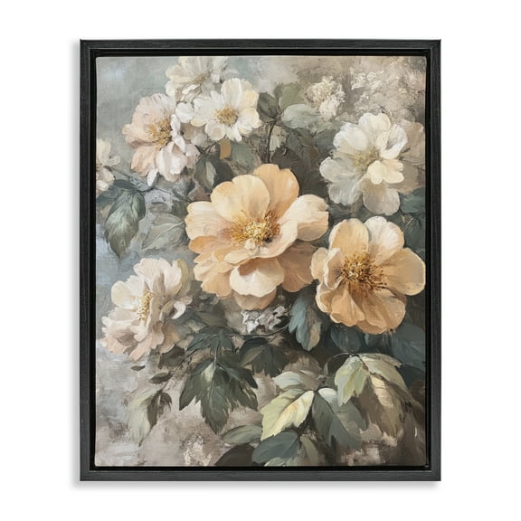 Stupell Industries Soft Floral Arrangement Plants & Flowers Painting Black Floater Framed Canvas Art Print Wall Art, 17 x 21