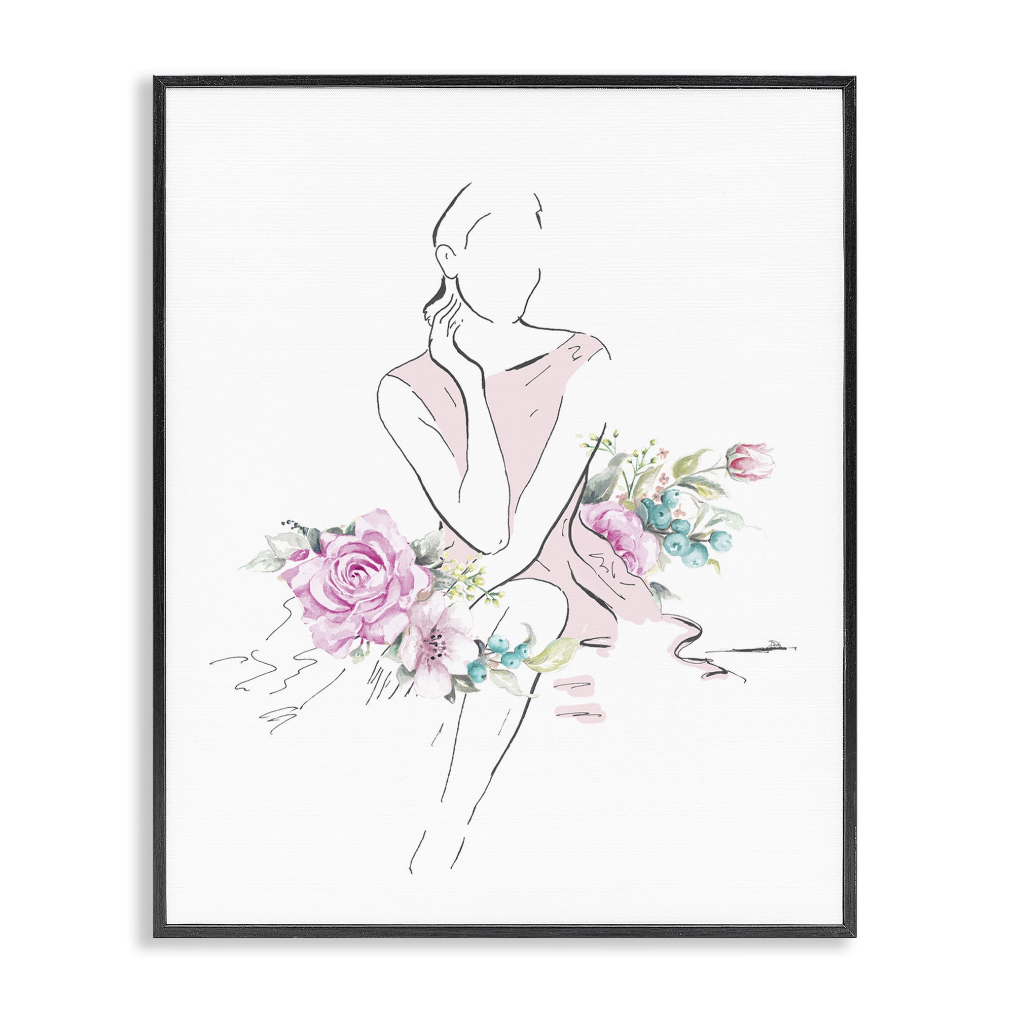 Stupell Industries Soft Floral Fashion Novelty Painting Black Framed Art Print Wall Art, 16 x 20