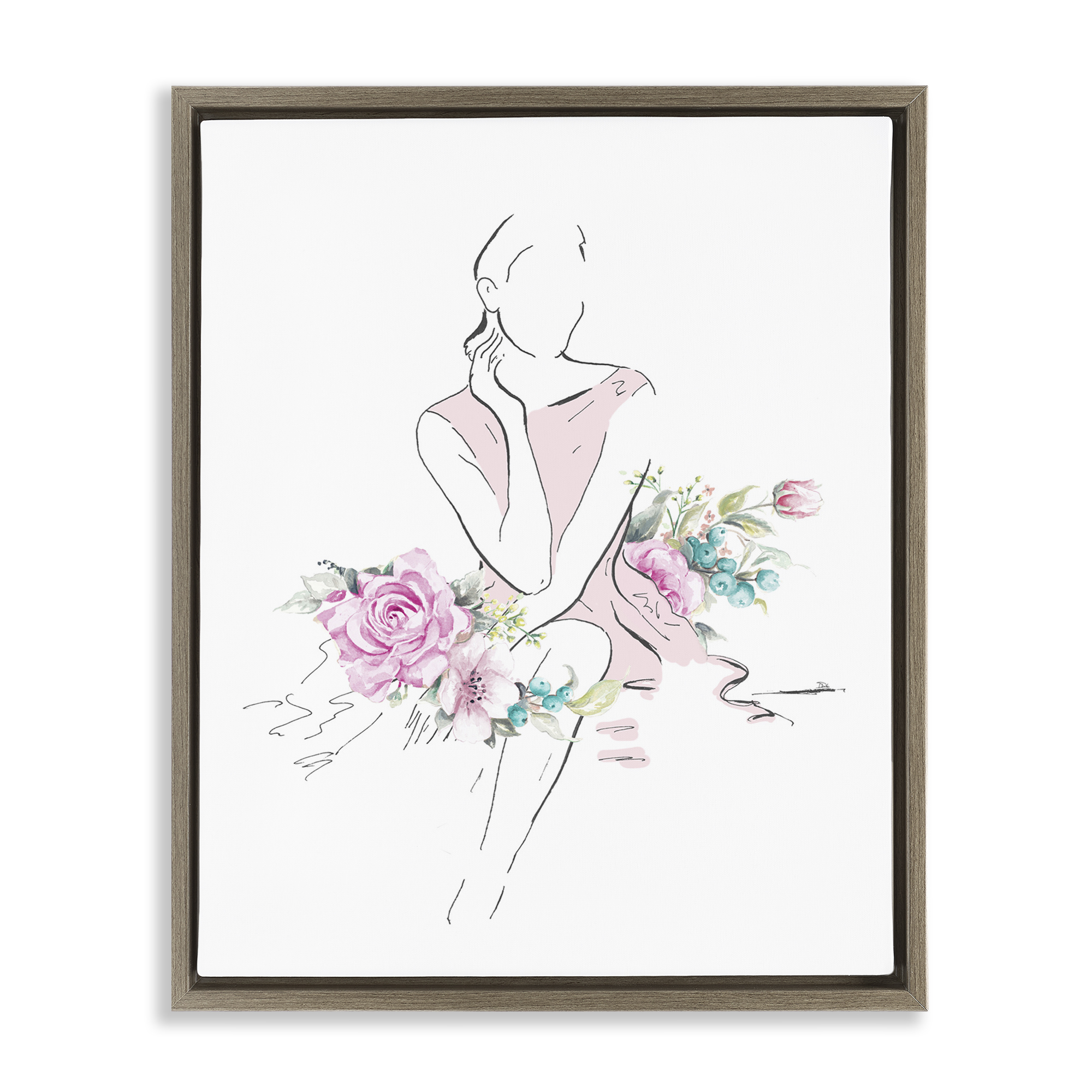 Stupell Industries Soft Floral Fashion Novelty Painting Brown Floater Framed Art Print Wall Art, 17 x 21