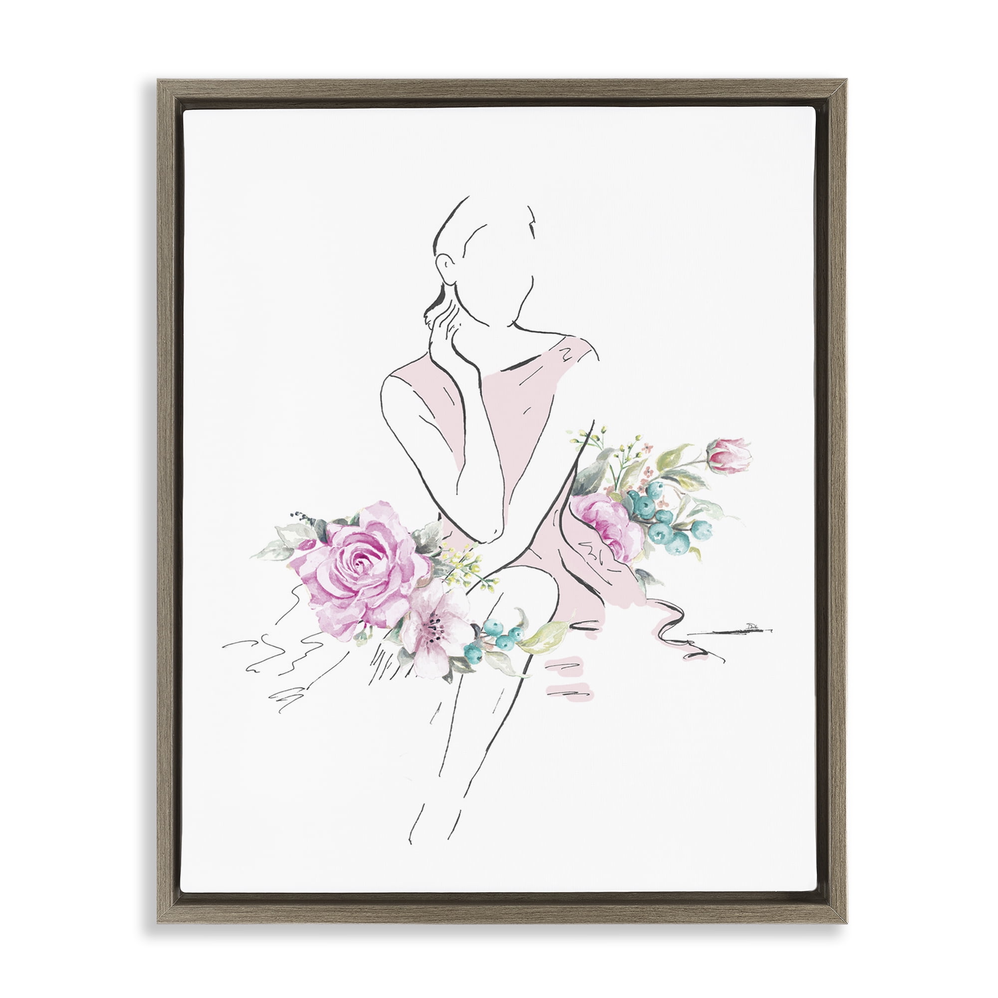 Stupell Industries Soft Floral Fashion Novelty Painting Brown Floater Framed Art Print Wall Art, 25 x 31