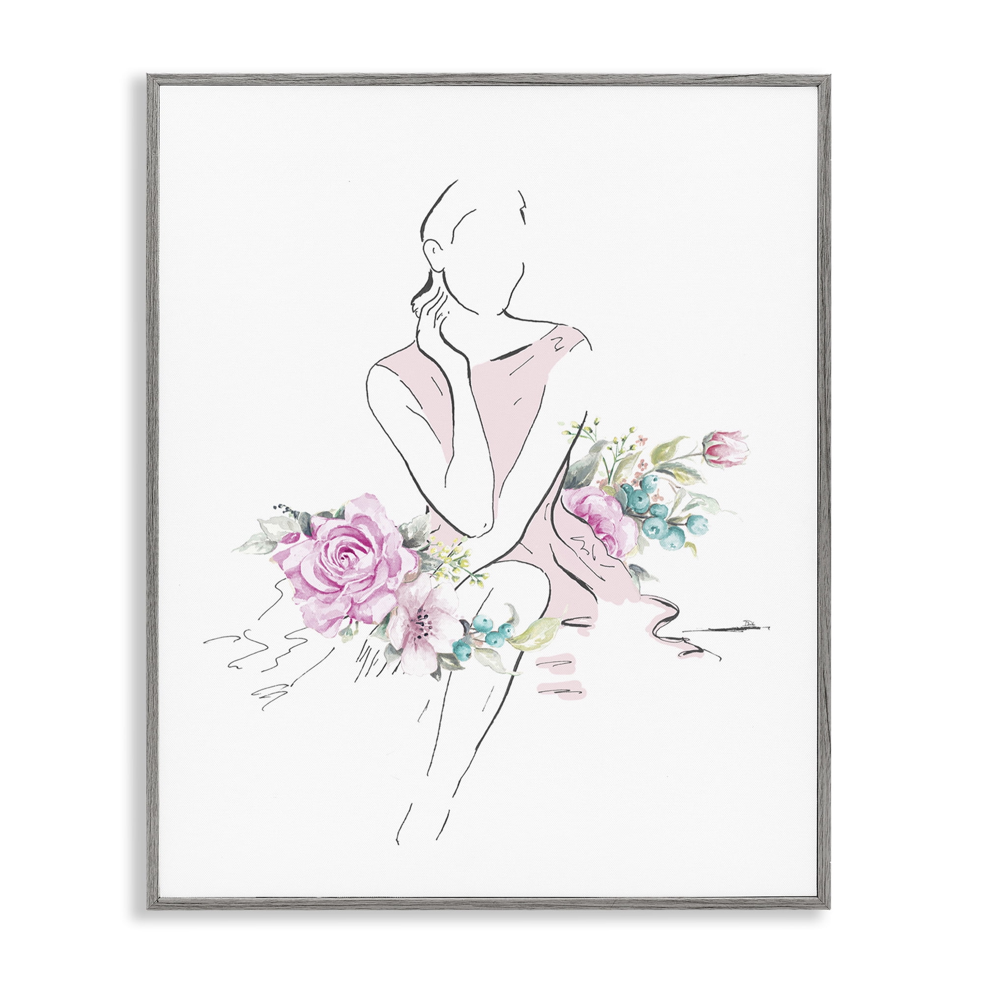 Stupell Industries Soft Floral Fashion Novelty Painting Gray Framed Art Print Wall Art, 24 x 30