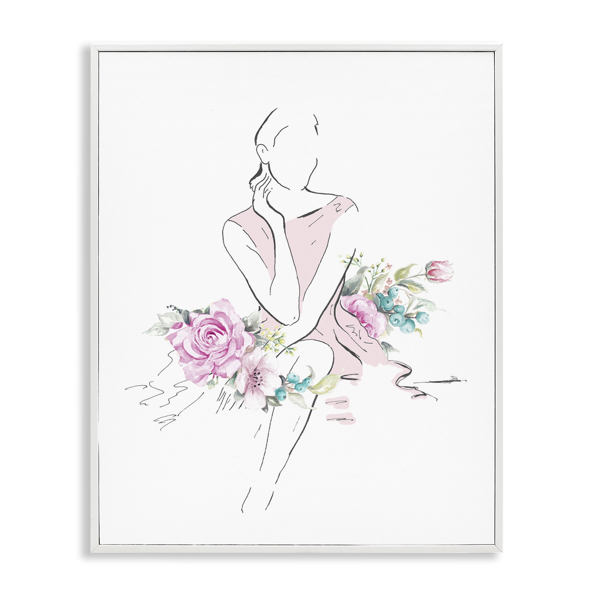Stupell Industries Soft Floral Fashion Novelty Painting White Framed Art Print Wall Art, 16 x 20