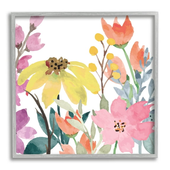 Stupell Industries Soft Floral Garden Botanical & Floral Painting Gray Framed Art Print Wall Art, 17 x 17