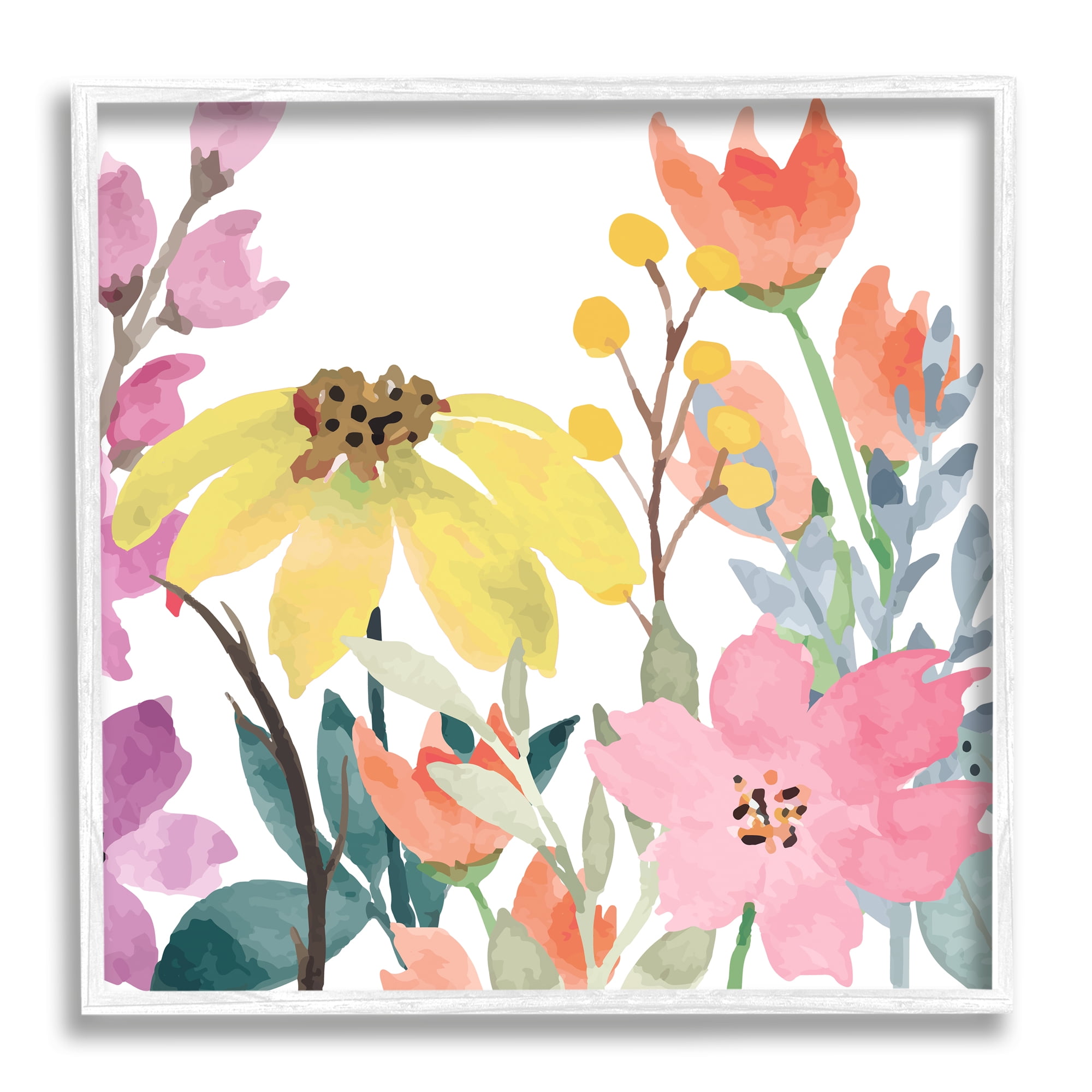 Stupell Industries Soft Floral Garden Botanical & Floral Painting White Framed Art Print Wall Art, 24 x 24