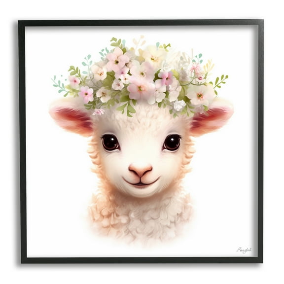 Stupell Industries Soft Floral Lamb Animals & Insects Painting Black Framed Art Print Wall Art, 12 x 12