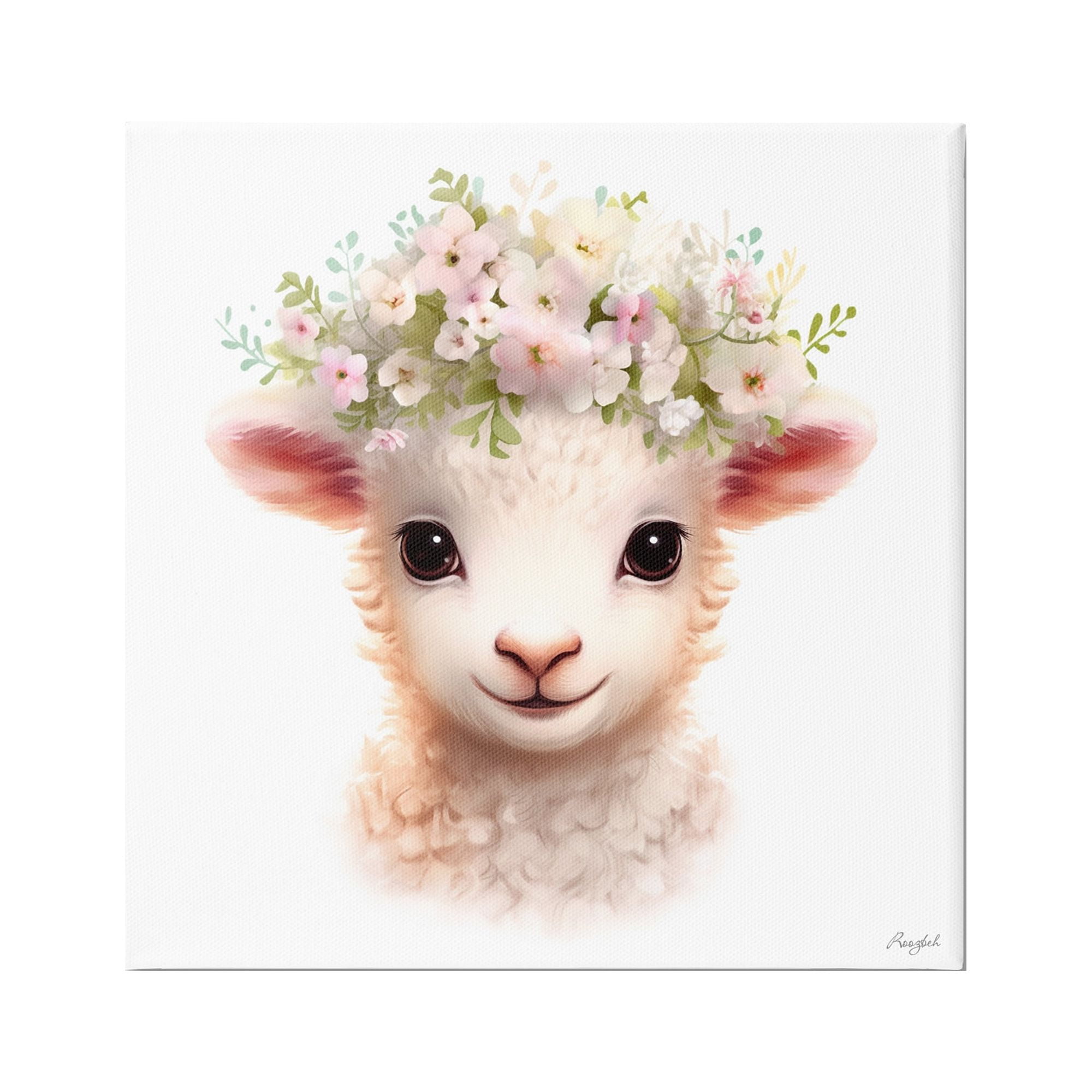 Stupell Industries Soft Floral Lamb Animals & Insects Painting Gallery Wrapped Canvas Art Print Wall Art, 36 x 36