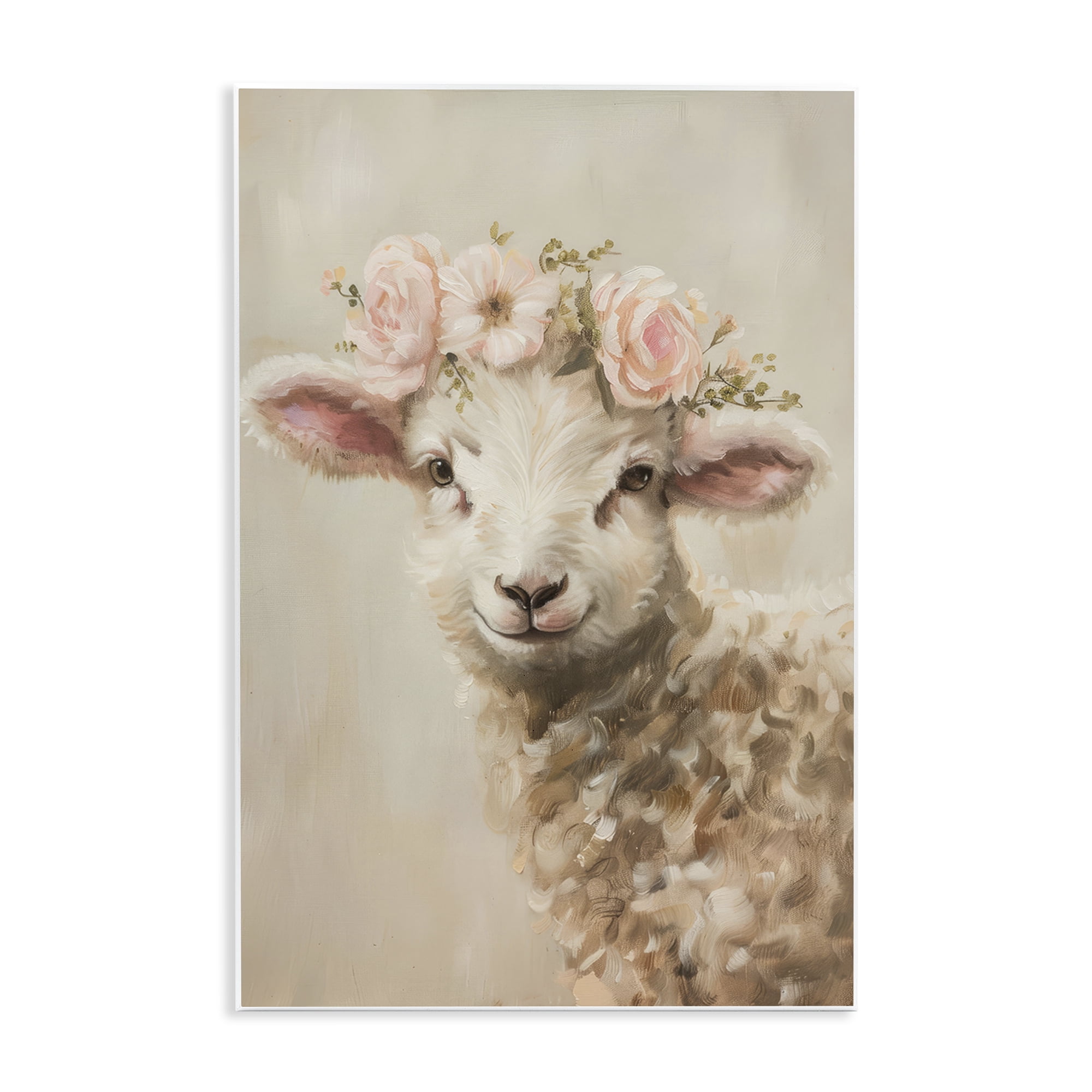 Stupell Industries Soft Floral Lamb Animals & Insects Painting Unframed Art Print Wall Art, 13 x 19