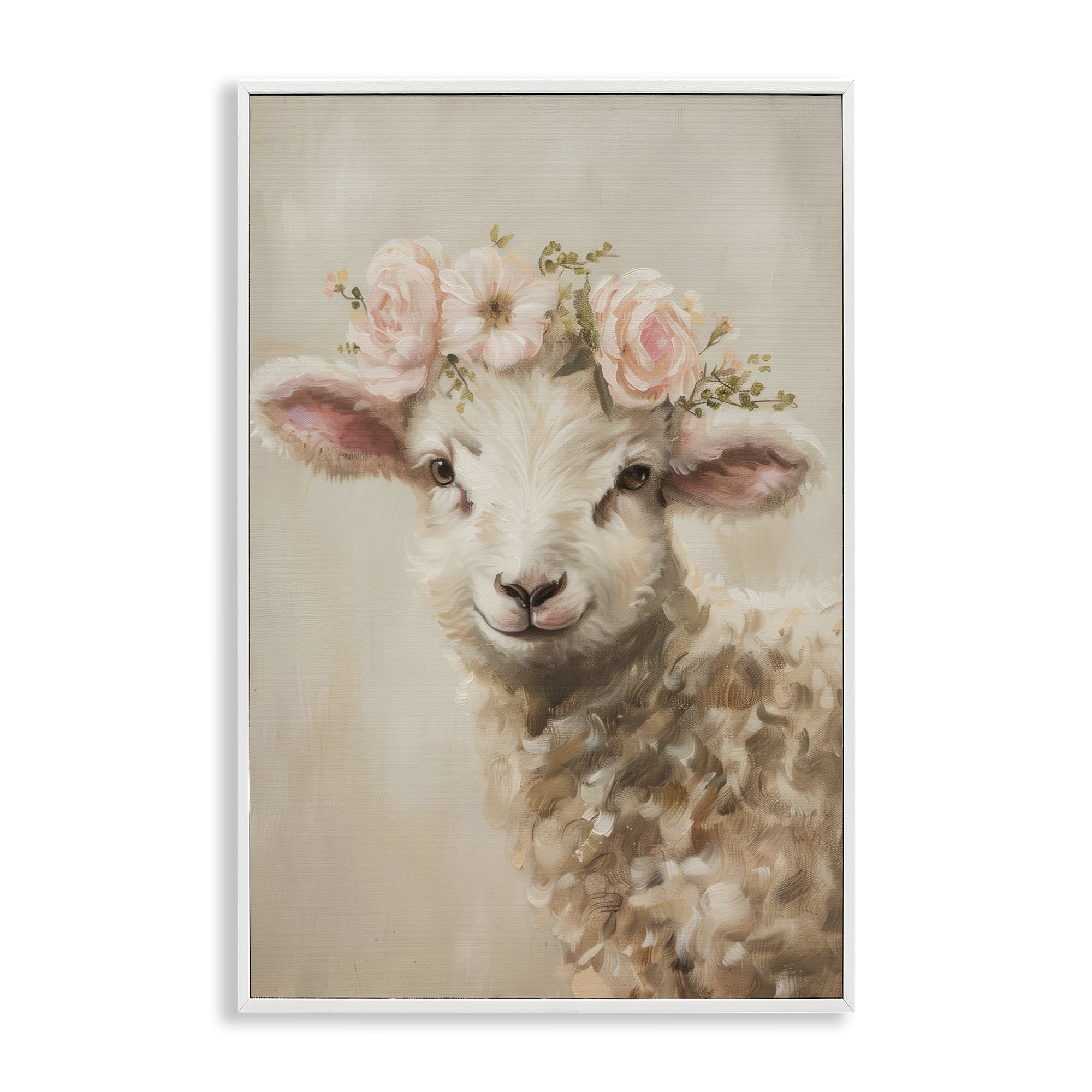 Stupell Industries Soft Floral Lamb Animals & Insects Painting White Framed Art Print Wall Art, 20 x 30