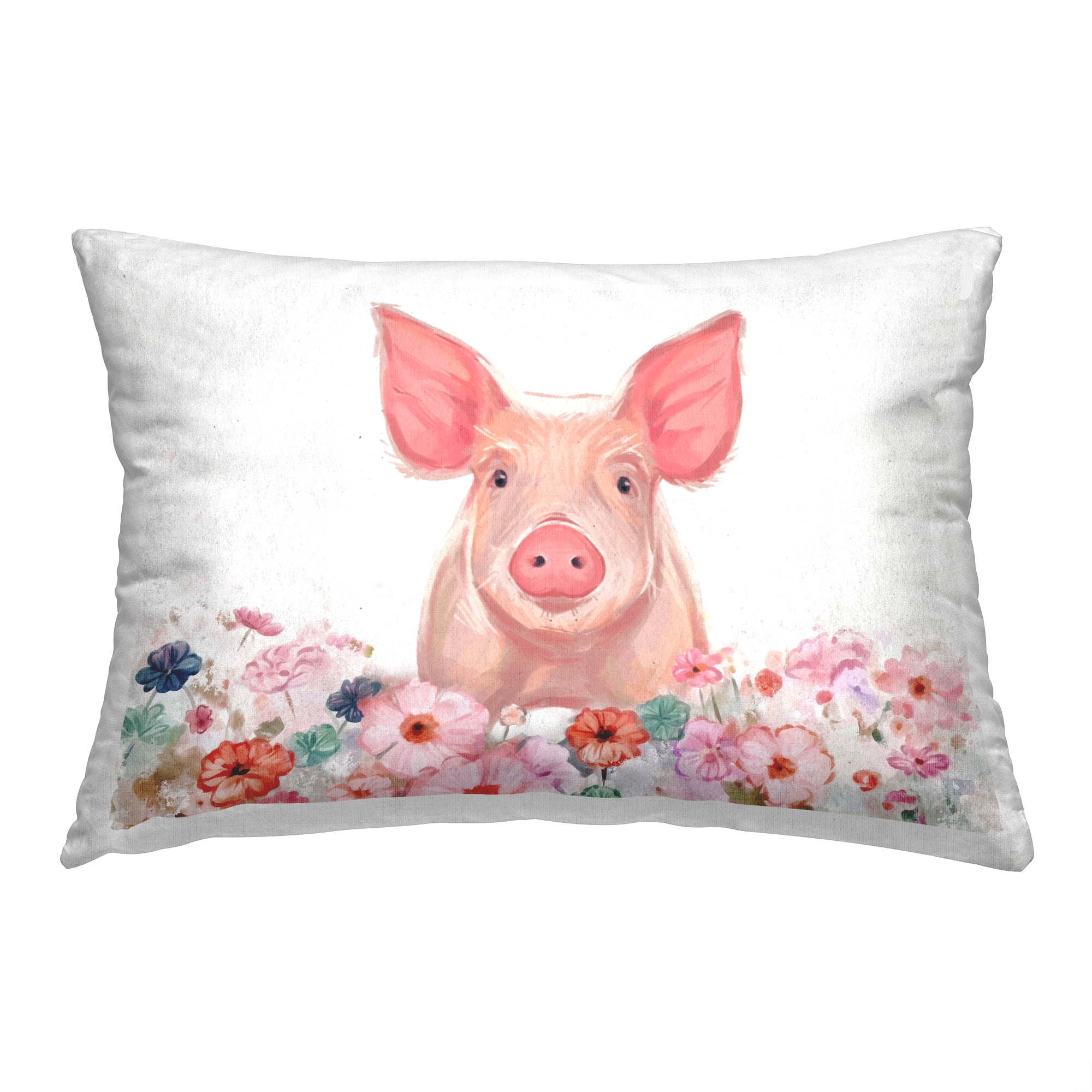 Stupell Industries Soft Floral Pig Portrait Decorative Printed Throw Pillow, 14 x 20