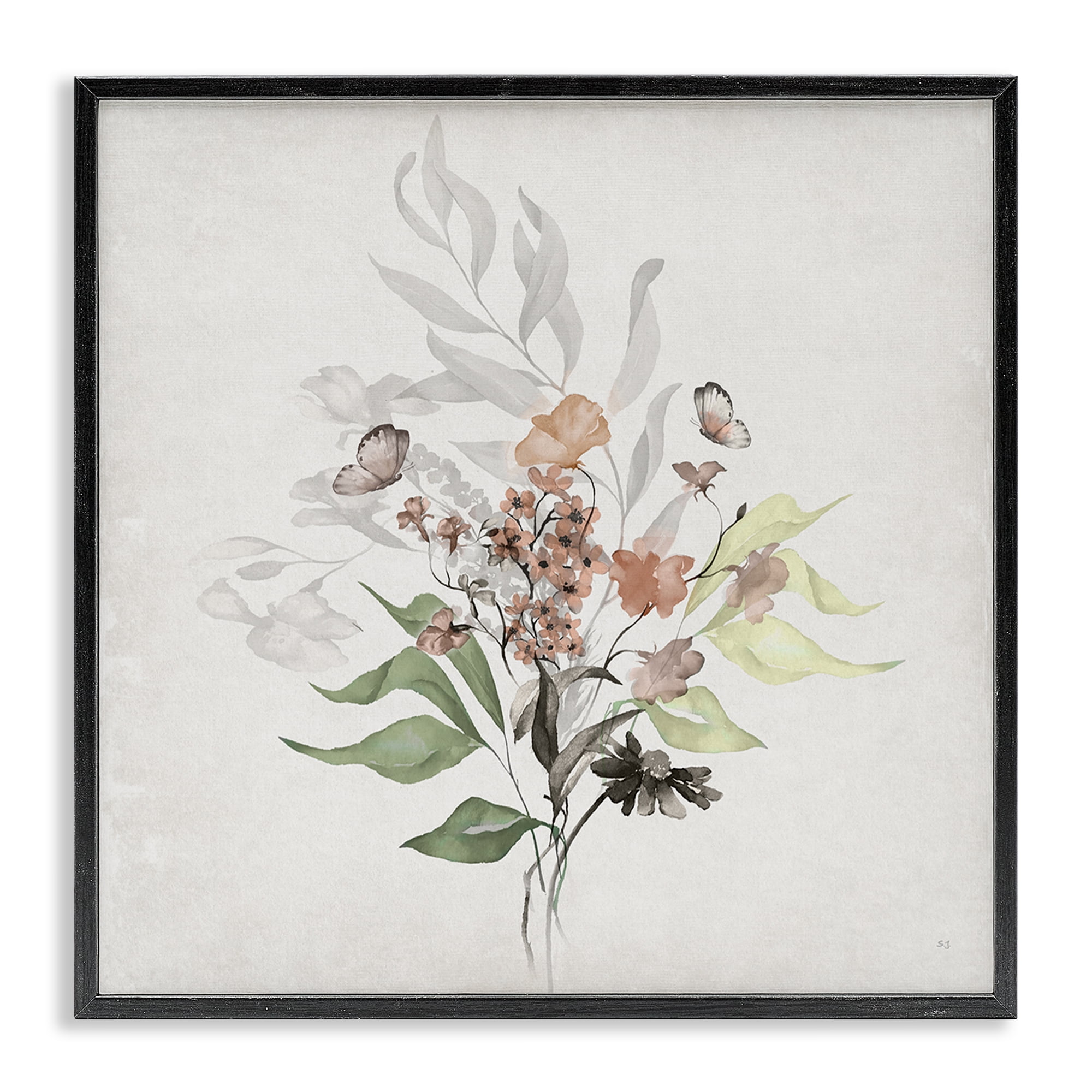 Stupell Industries Soft Florals & Butterfly Plants & Flowers Painting Black Framed Art Print Wall Art, 24 x 24