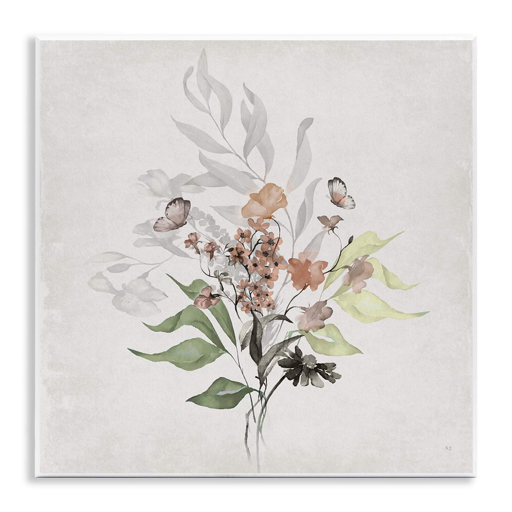 Stupell Industries Soft Florals & Butterfly Plants & Flowers Painting Unframed Art Print Wall Art, 12 x 12