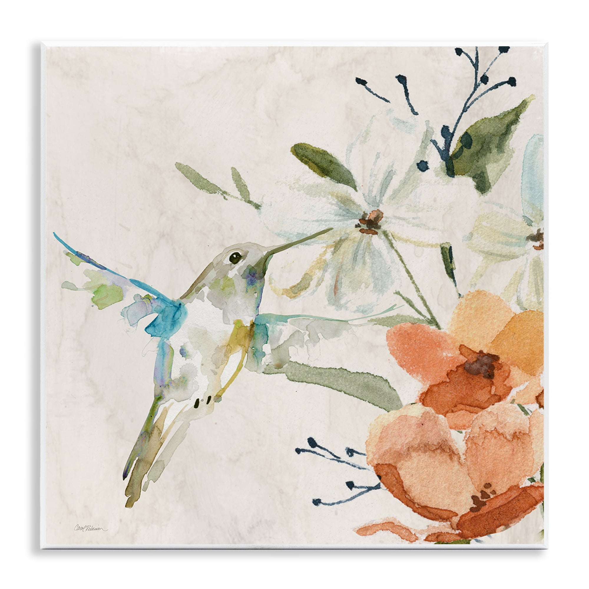 Stupell Industries Soft Florals & Hummingbird Plants & Flowers Painting Unframed Art Print Wall Art, 12 x 12