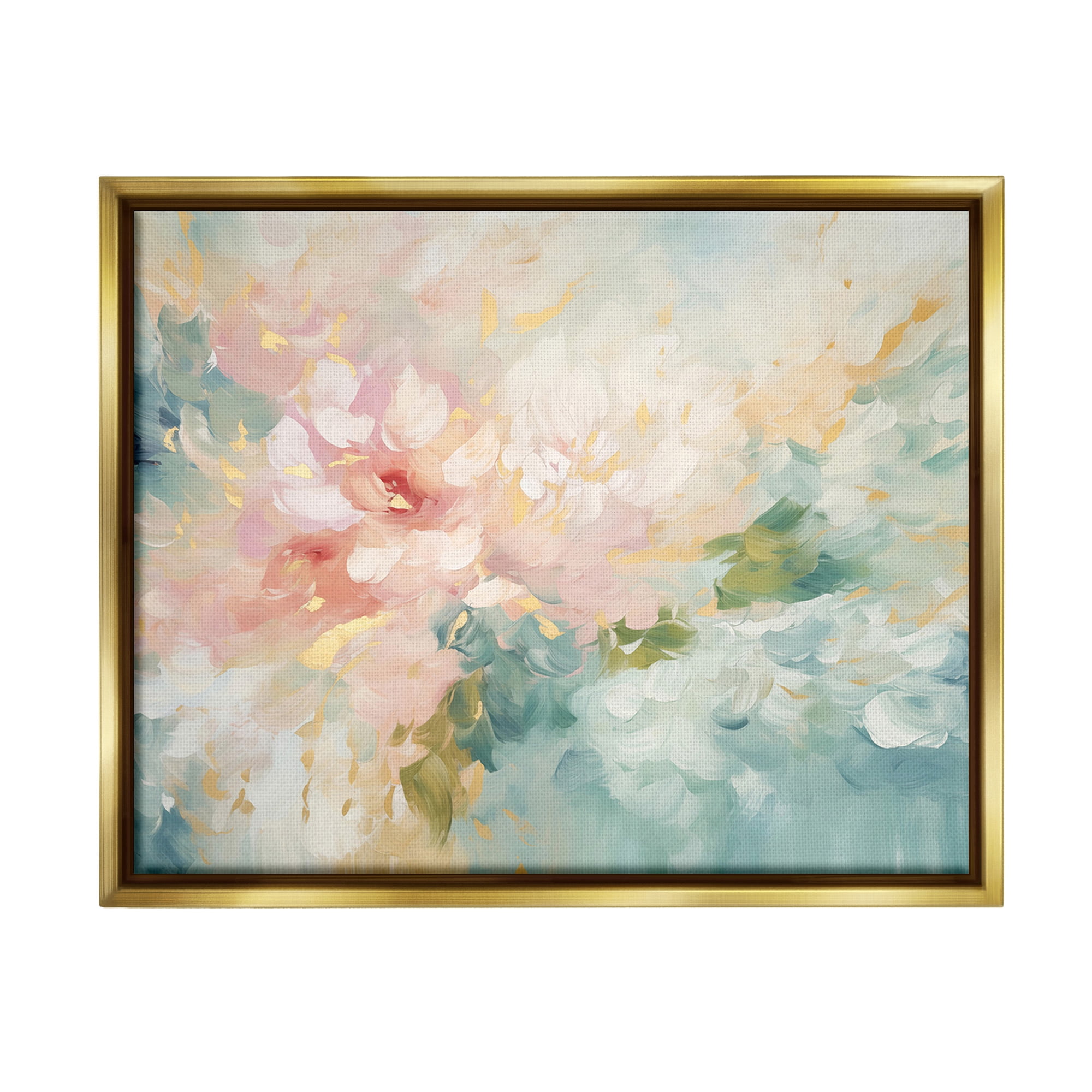 Stupell Industries Soft Flower Abstraction Botanical & Floral Painting Gold Floater Framed Canvas Art Print Wall Art, 31 x 25