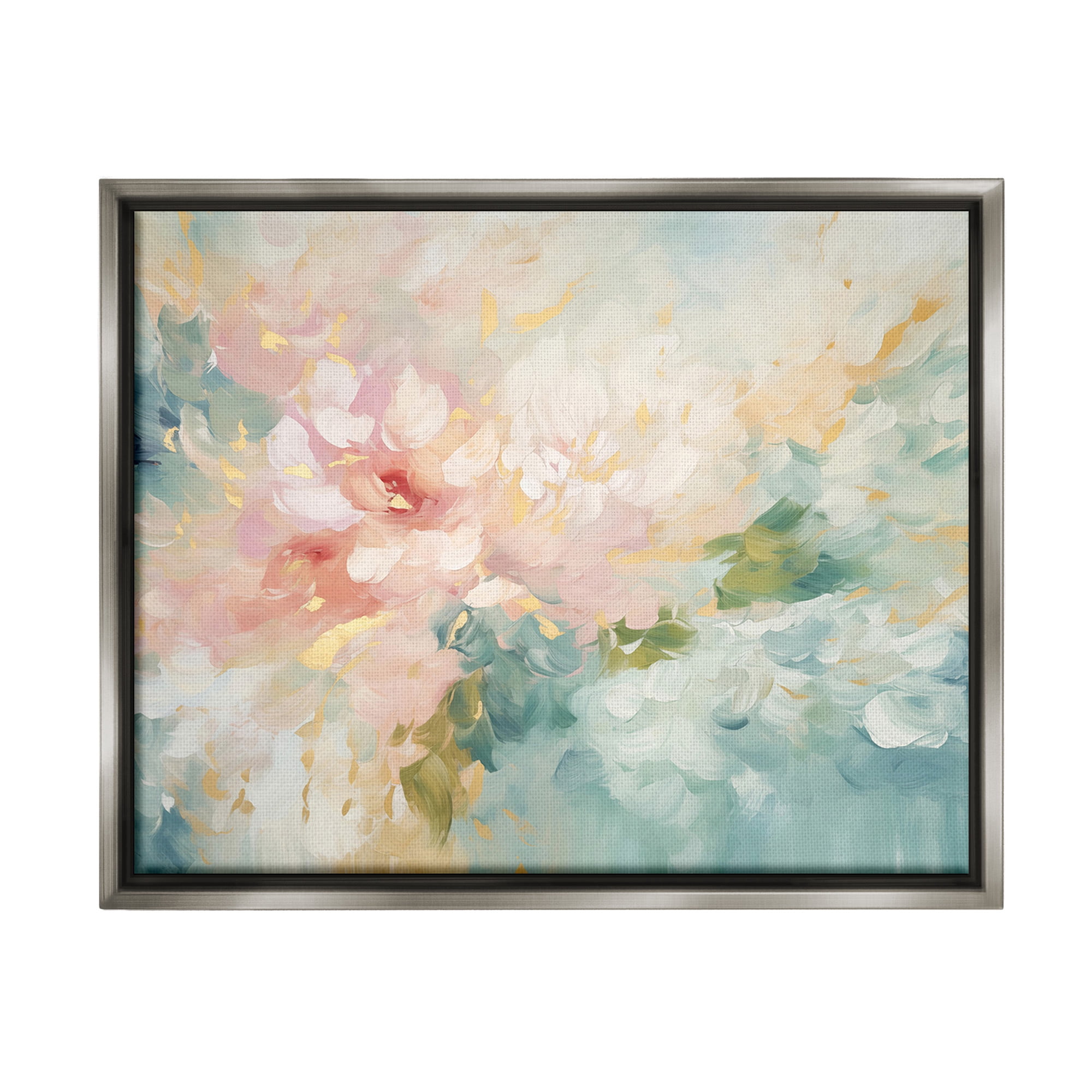 Stupell Industries Soft Flower Abstraction Botanical & Floral Painting Gray Floater Framed Canvas Art Print Wall Art, 31 x 25