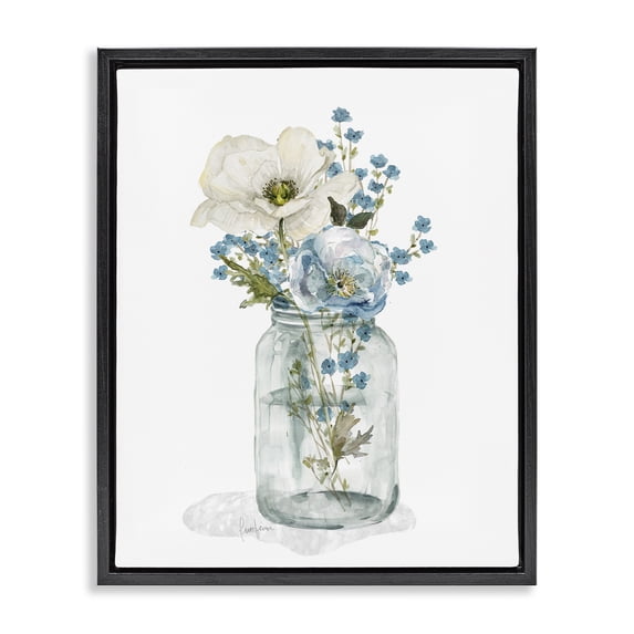 Stupell Industries Soft Flower Jar Botanical & Floral Painting Black Floater Framed Art Print Wall Art, 25 x 31