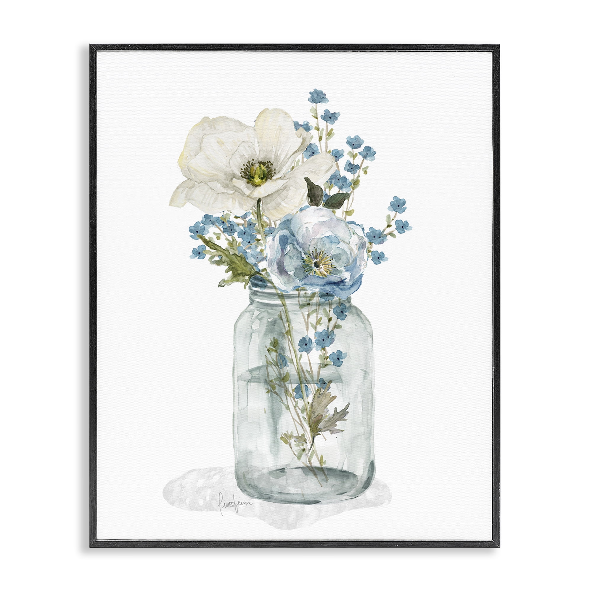 Stupell Industries Soft Flower Jar Botanical & Floral Painting Black Framed Art Print Wall Art, 16 x 20