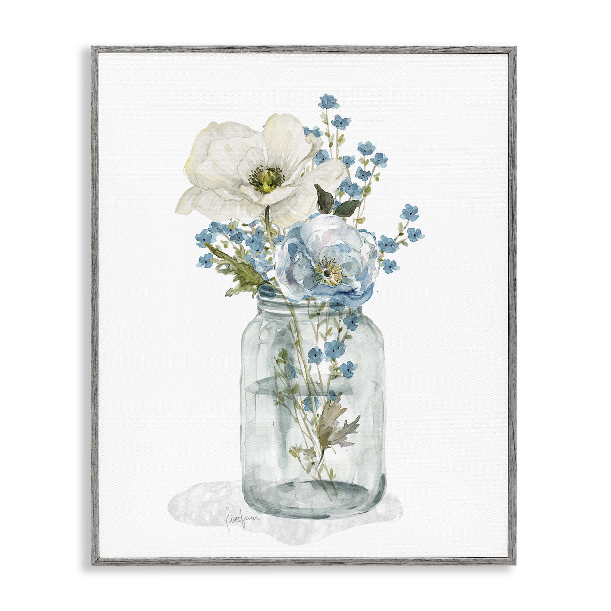 Stupell Industries Soft Flower Jar Botanical & Floral Painting Gray Framed Art Print Wall Art, 16 x 20