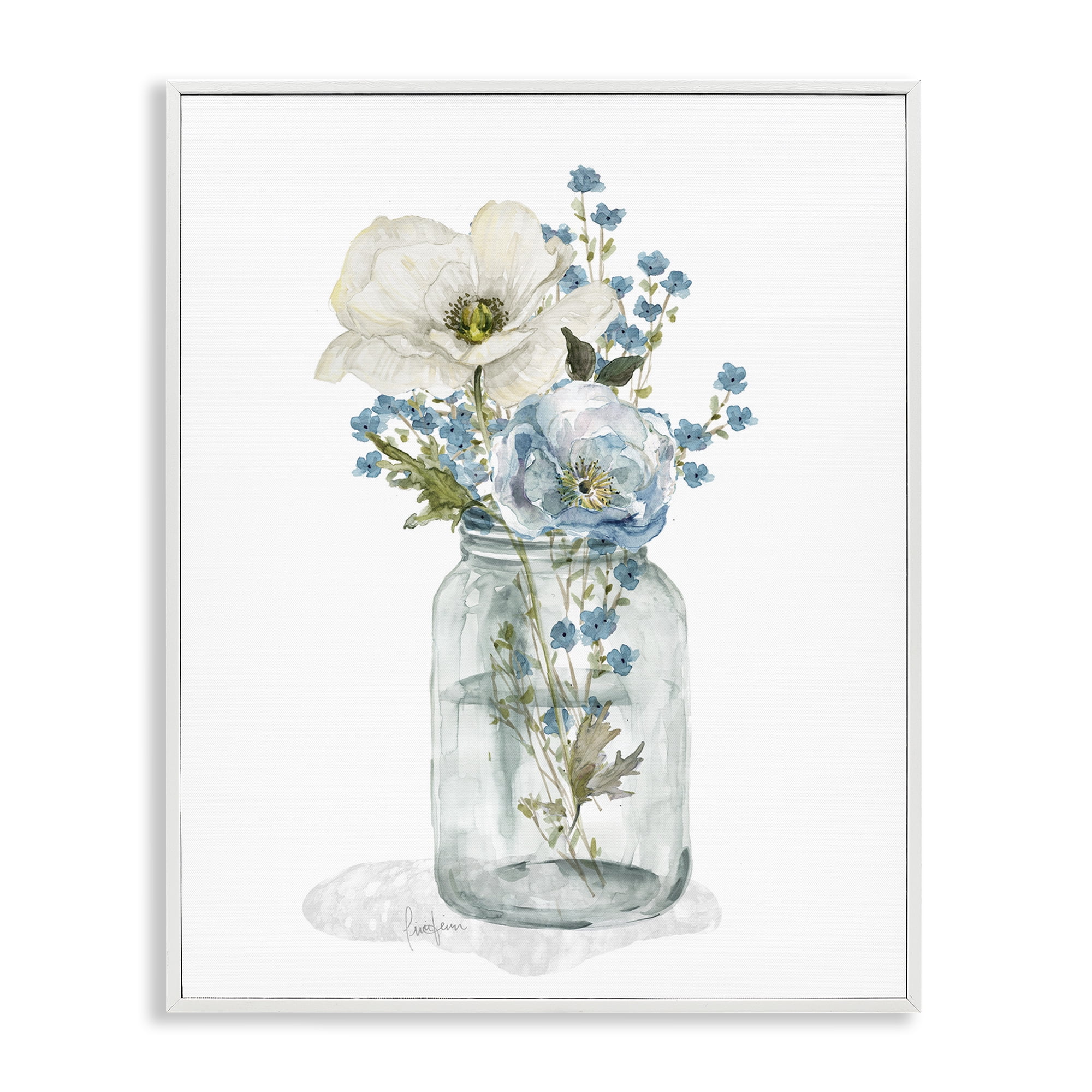 Stupell Industries Soft Flower Jar Botanical & Floral Painting White Framed Art Print Wall Art, 16 x 20