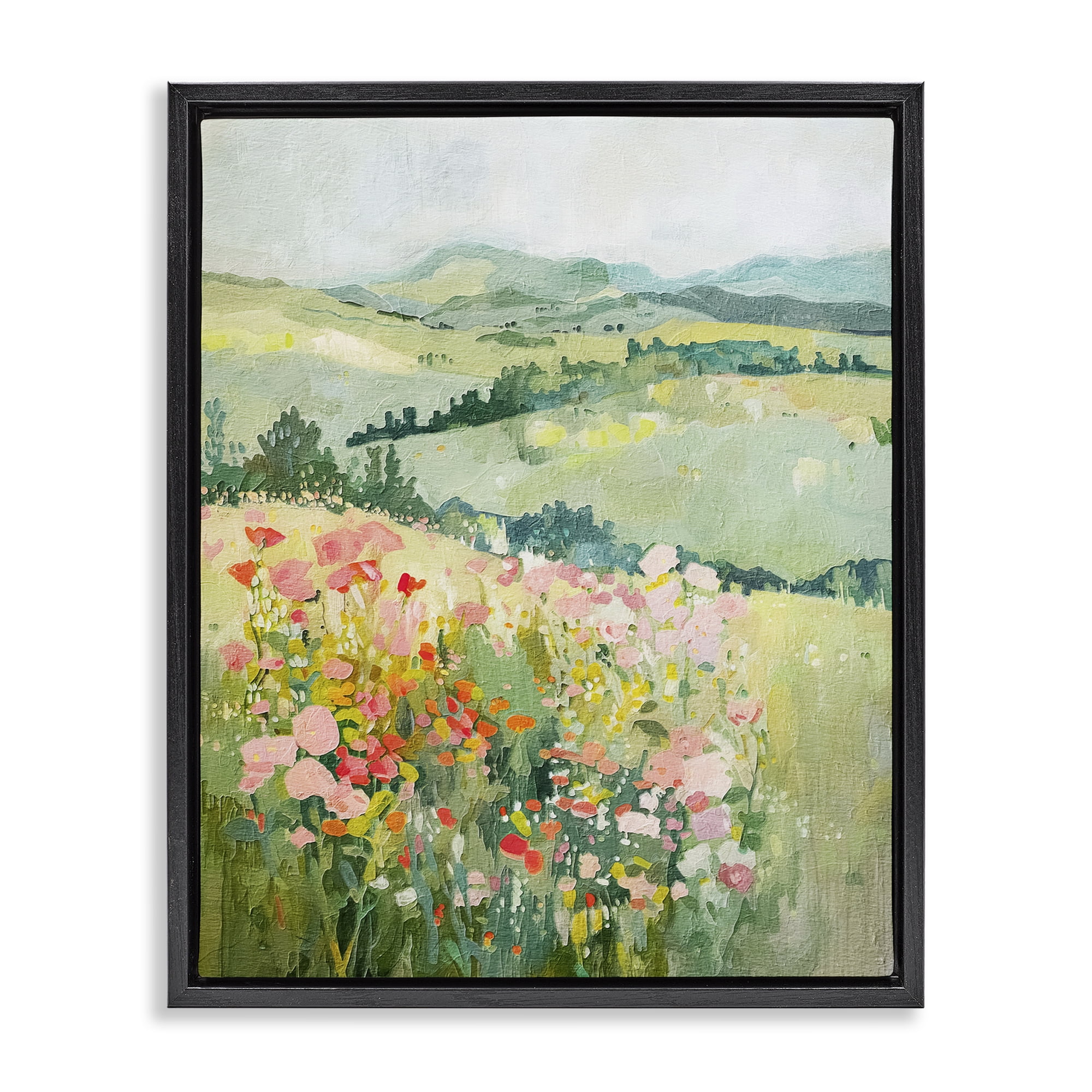Stupell Industries Soft Flowers Meadow Landscape & Nature Painting Black Floater Framed Canvas Art Print Wall Art, 25 x 31