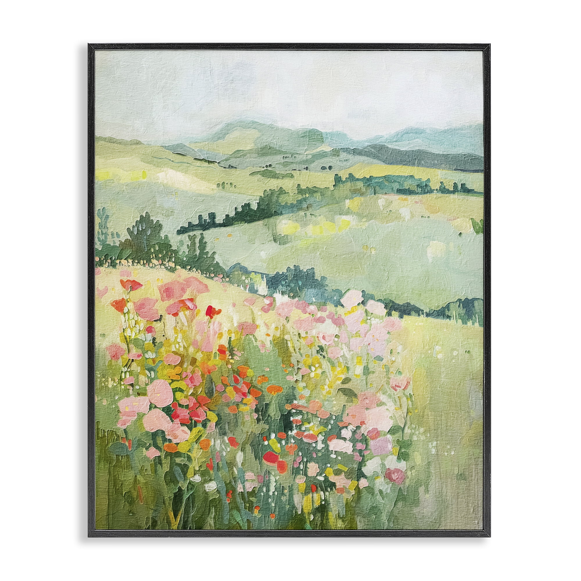 Stupell Industries Soft Flowers Meadow Landscape & Nature Painting Black Framed Art Print Wall Art, 16 x 20