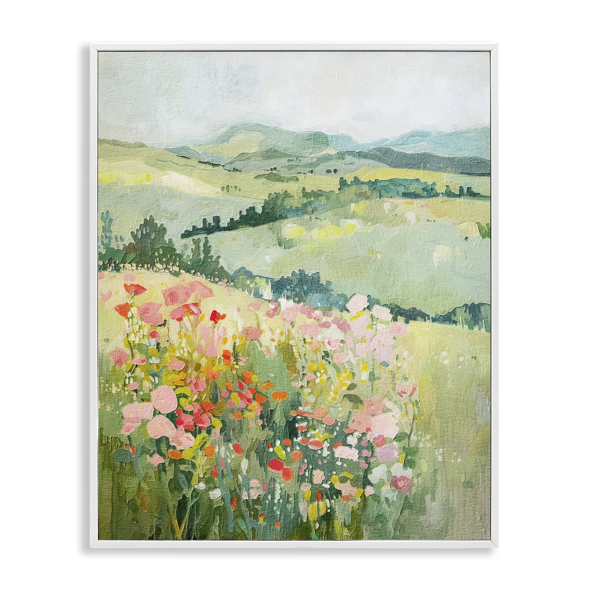 Stupell Industries Soft Flowers Meadow Landscape & Nature Painting White Framed Art Print Wall Art, 16 x 20