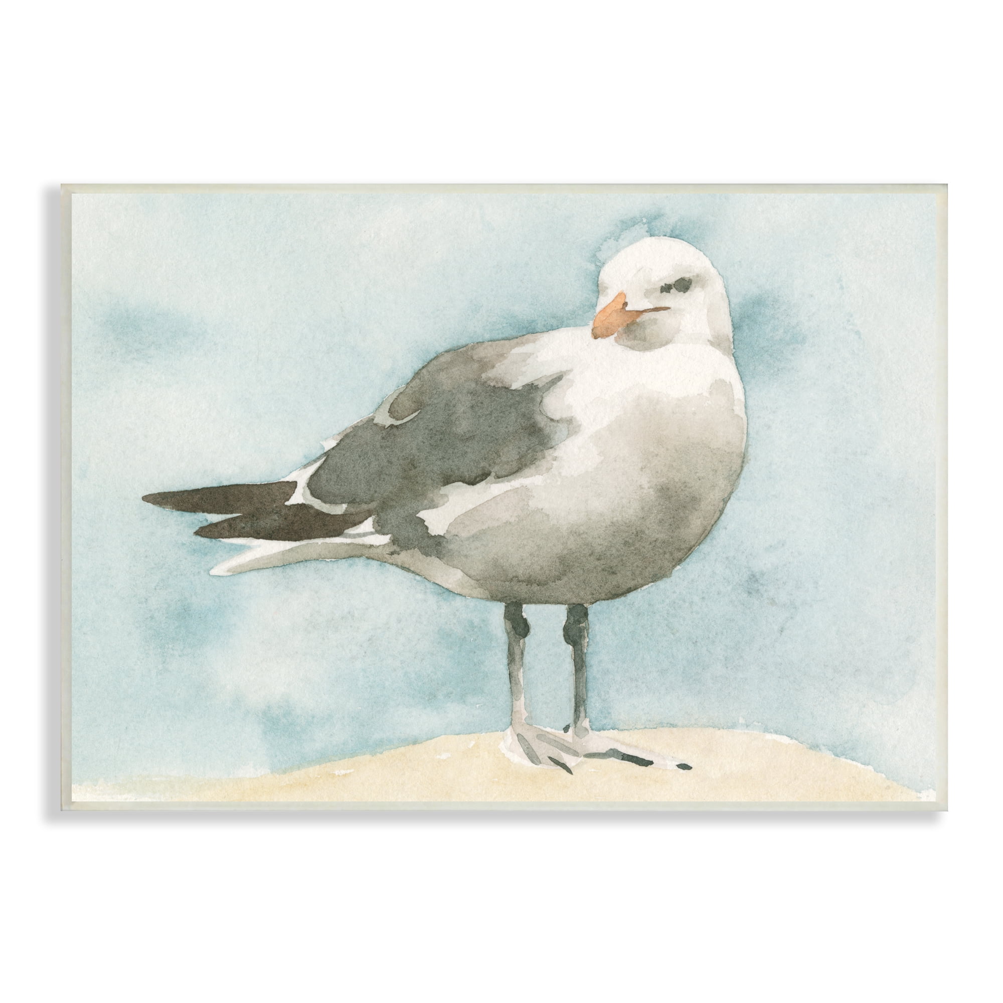 Stupell Industries Soft Focus Seagull On Waterfront Beige Blue, 13 x 19, Designed by Emma Caroline